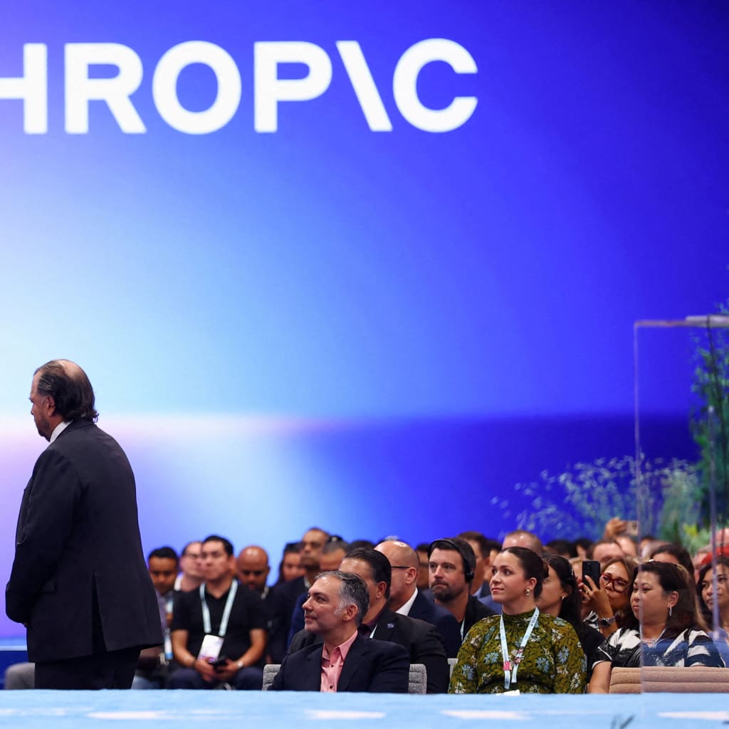 <p>Anthropic Cofounder and CEO Dario Amodei (left), and Salesforce CEO and Cofounder Marc Benioff (right), attend the Dreamforce 2026 summit in San Francisco, California, on September 15, 2026.</p>