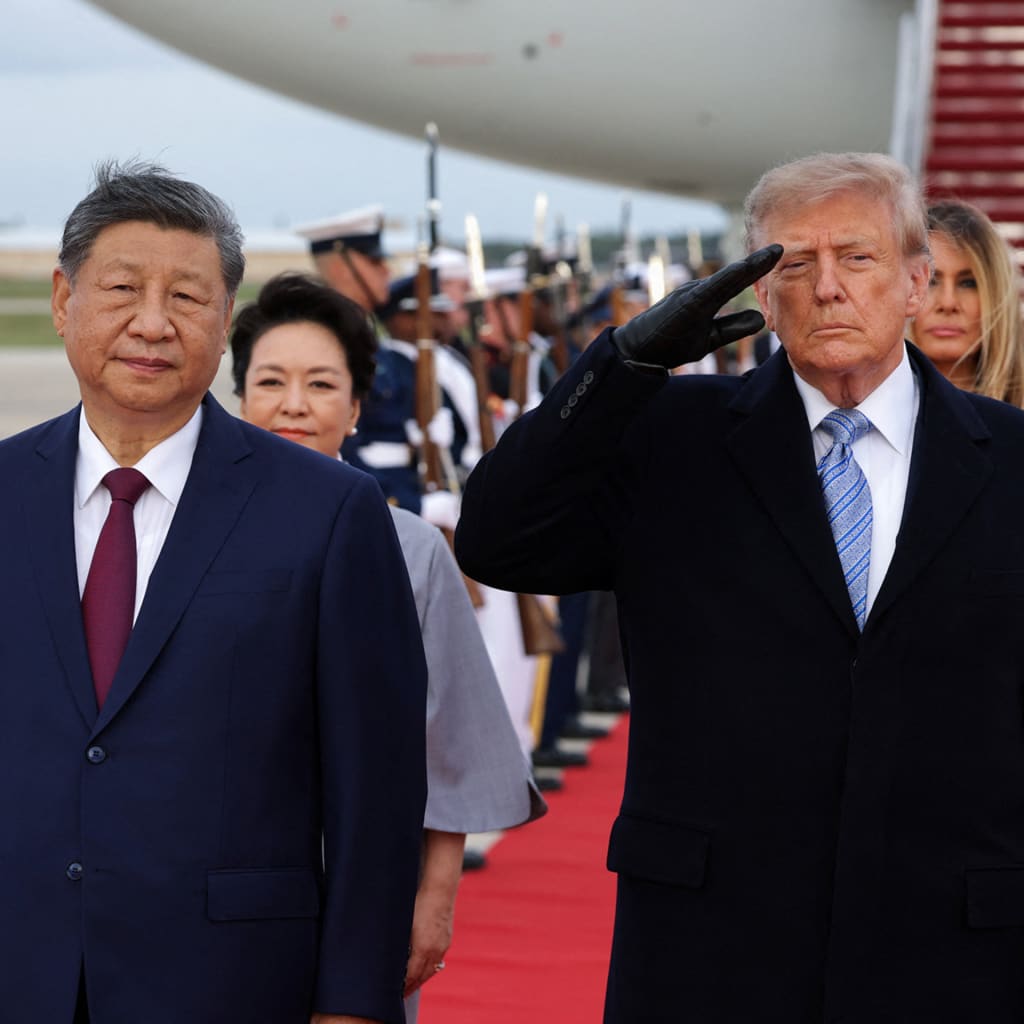 <p>US President Donald Trump salutes next to Chinese President Xi Jinping as he arrives ahead of a state visit at Joint Base Andrews, Maryland, US, September 23, 2026.</p>
