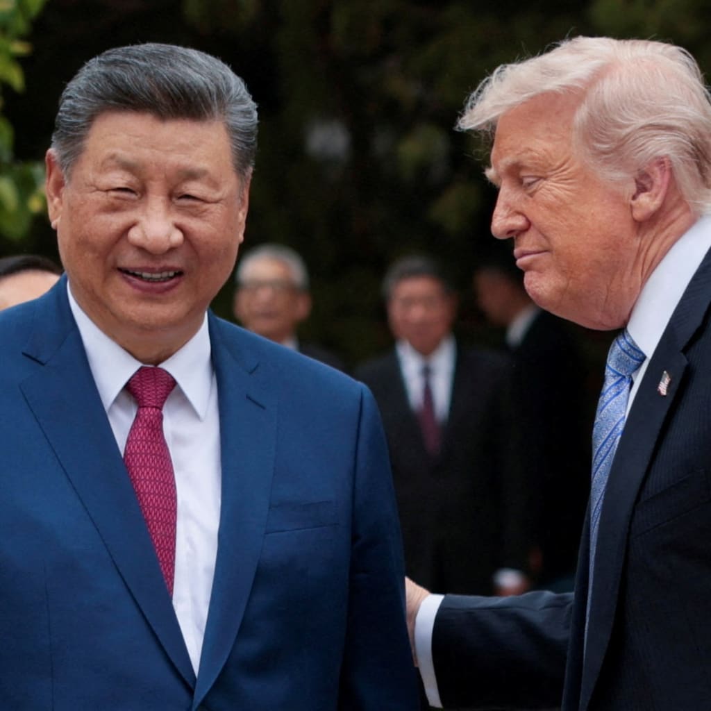 FILE PHOTO: U.S. President Donald Trump speaks with Chinese President Xi Jinping while leaving after a visit to the Zhongnanhai Garden in Beijing, China, May 15, 2026. REUTERS/Evan Vucci/Pool/File Photo