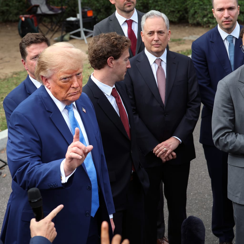 Dario Amodei, co-founder of Anthropic, takes questions alongside Mark Zuckerberg, CEO of Meta Platforms, and U.S. President Donald Trump as Trump holds a press briefing with AI executives following a meeting on artificial intelligence outside the West Wing of the White House on September 29, 2026 in Washington, DC.