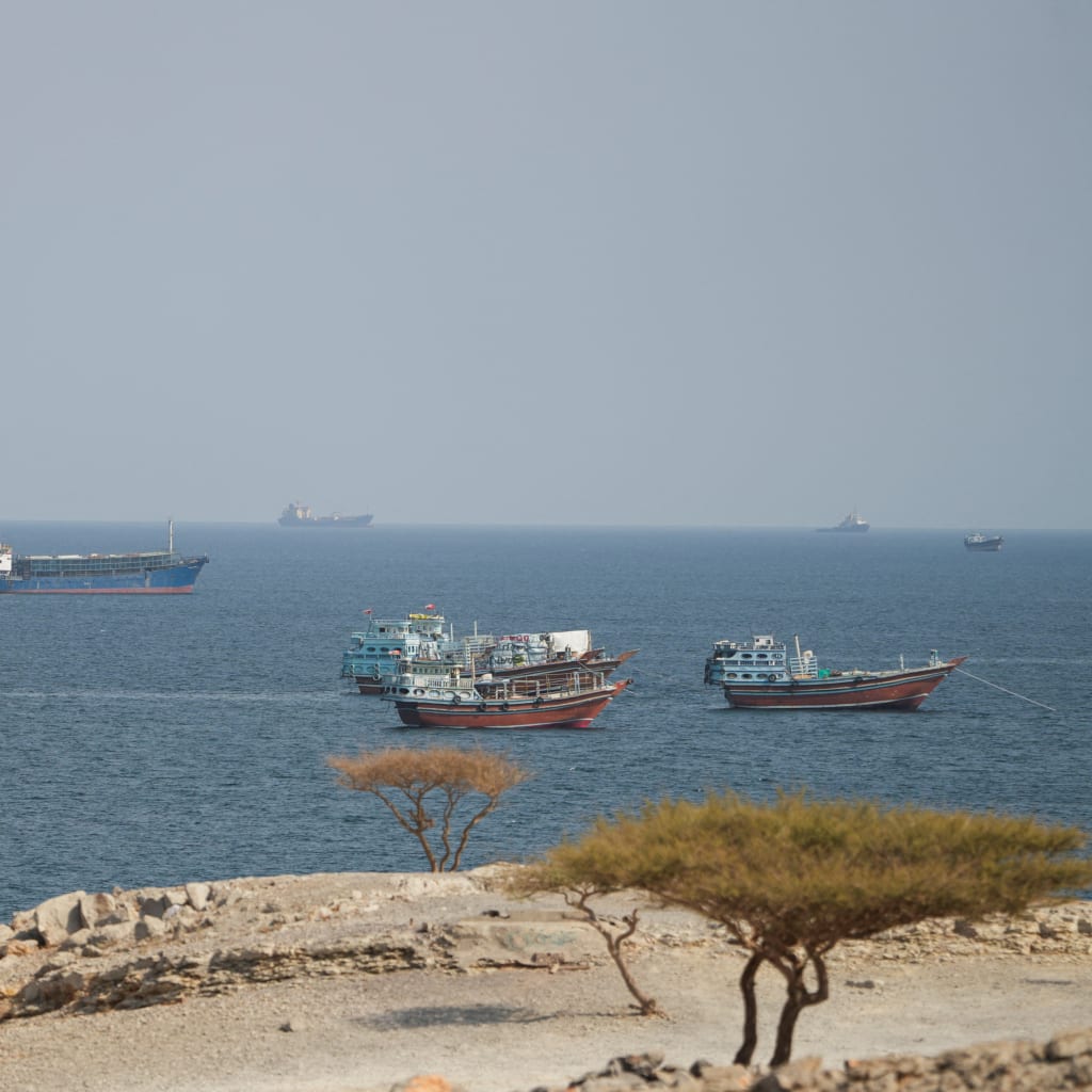 Vessels at the Strait of Hormuz, as seen from Musandam, Oman on October 2, 2026. 