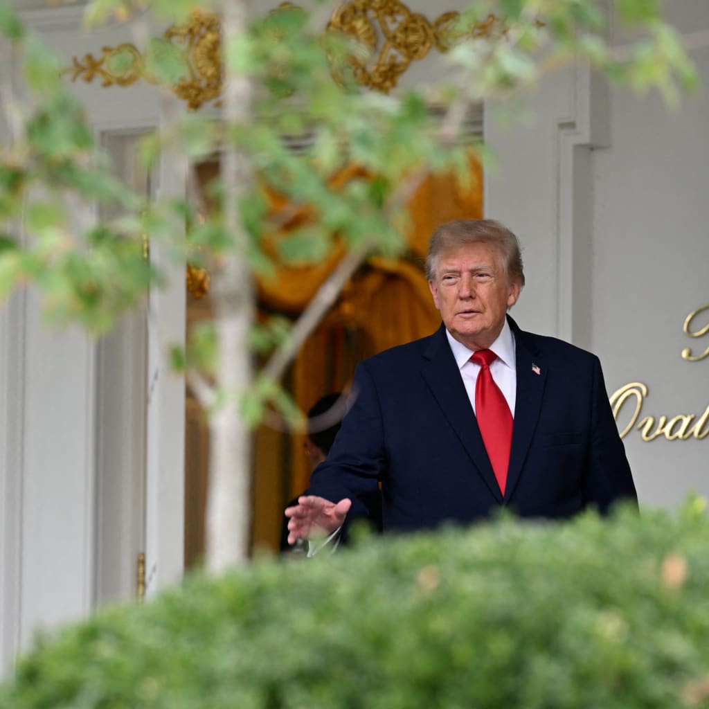 U.S. President Donald Trump gestures as he hosts a Rose Garden lunch at the White House.