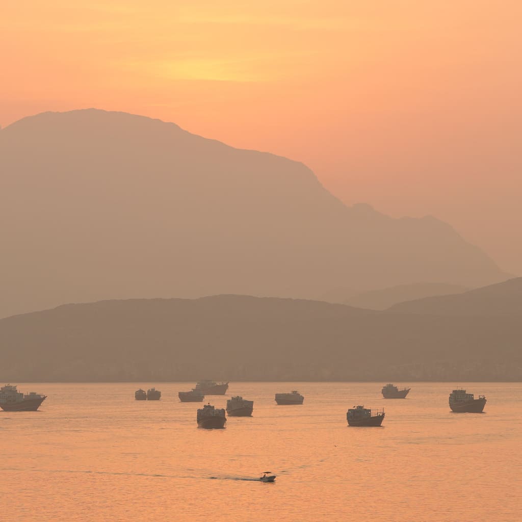 <p>Vessels at the Strait of Hormuz, as seen from Musandam, Oman, October 12, 2026. </p>