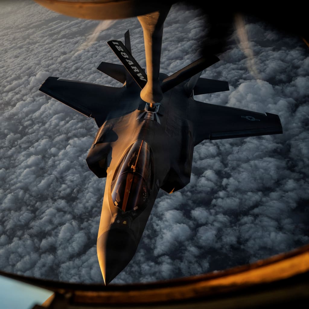 <p>A U.S. Air Force KC-135 Stratotanker aircraft refuels a U.S. Air Force F-35A Lightning II aircraft during the Operation Epic Fury attack on Iran at an undisclosed location in the U.S. Central Command area of responsibility, on April 5, 2026.</p>