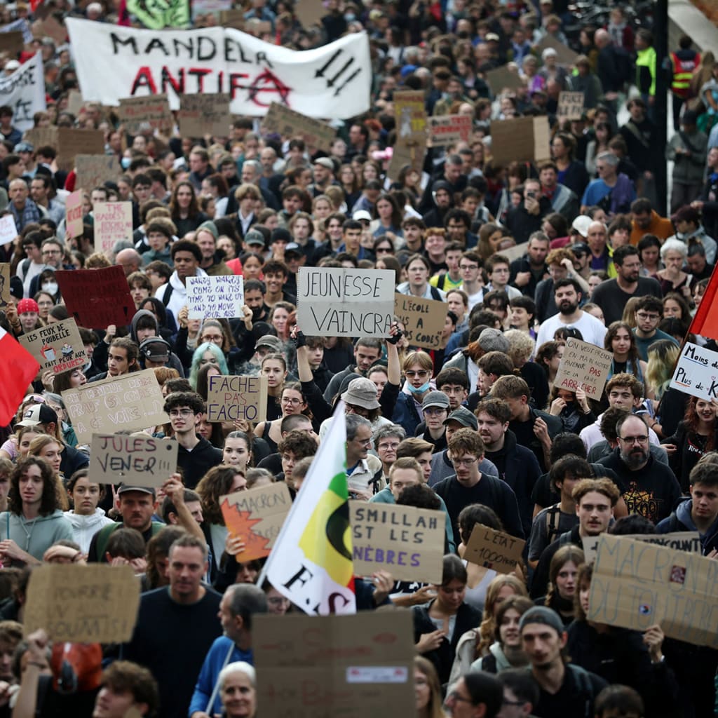Protesters take part in a demonstration by French high school and university students in Nantes as part of a nationwide protest movement led by students, supported by teachers, school parents and labour unions, demanding better school conditions and concrete measures, France, October 13, 2026.