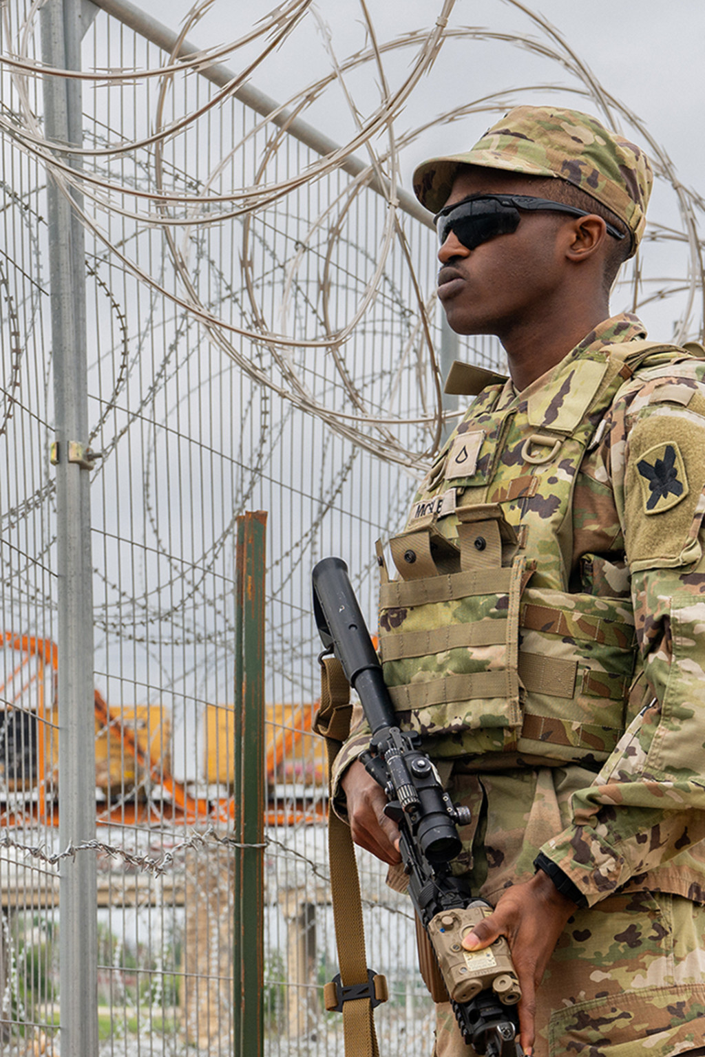 <p>A member of the National Guard patrols the southern U.S. border in Eagle Pass, Texas.</p>
