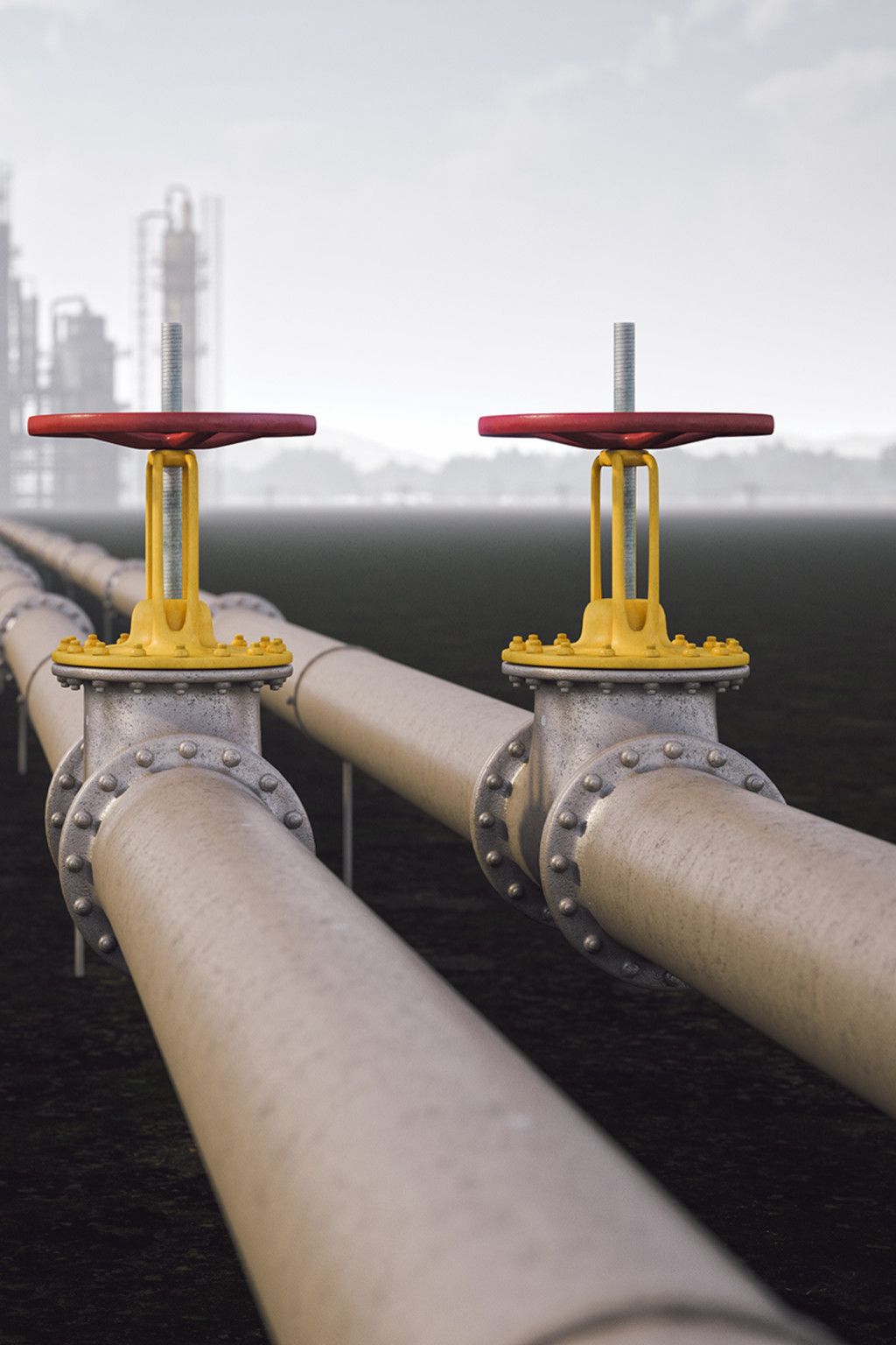 <p>Steel oil pipelines at a refinery.</p>
