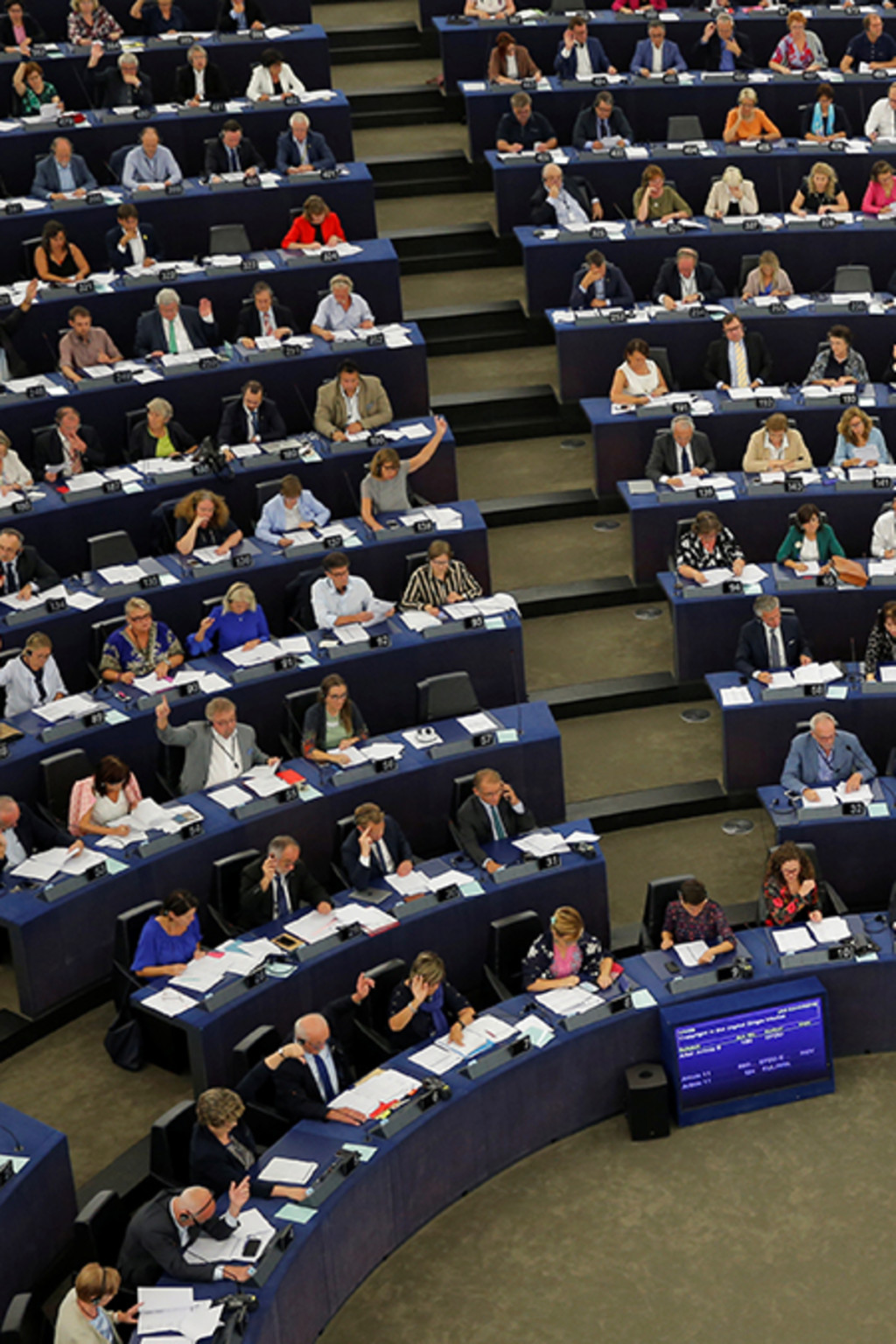 <p>Members of the European Parliament during a voting session at the parliament’s seat in France.</p>
