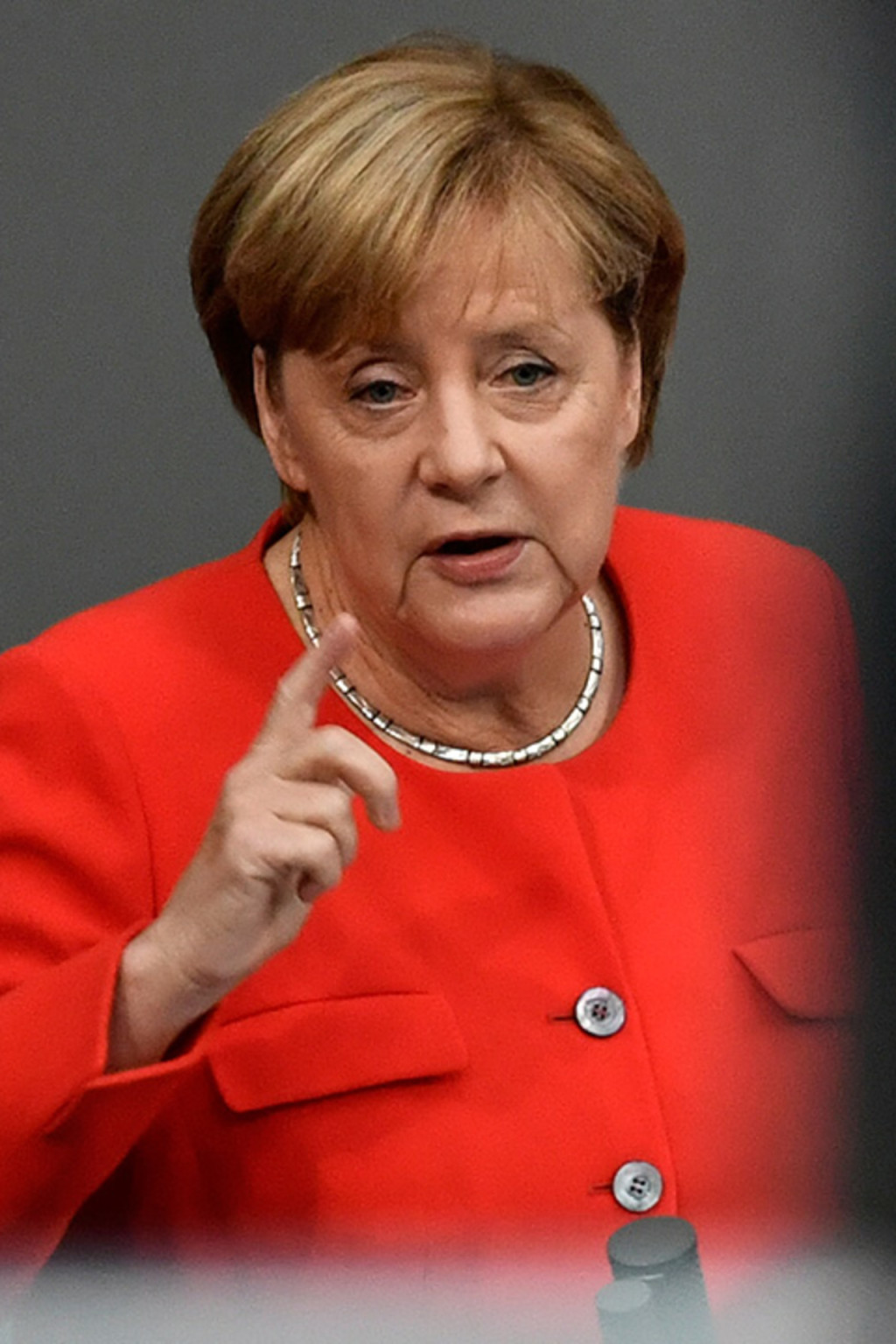 <p>Chancellor Angela Merkel speaks before Germany’s lower house of parliament in September 2017.</p>