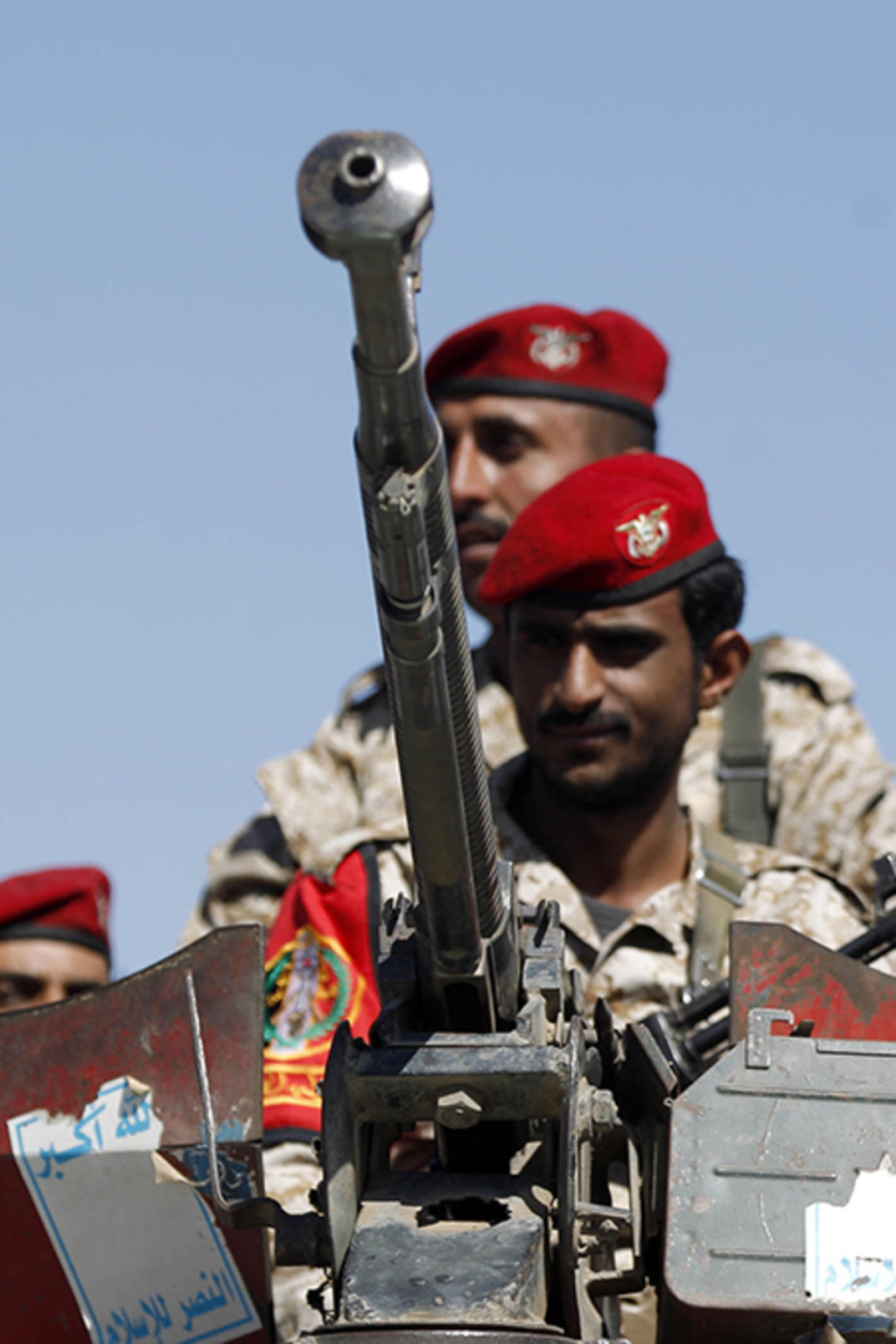 <p>Members of the Houthi movement participate in a military parade in Yemen’s capital, Sanaa.</p>
