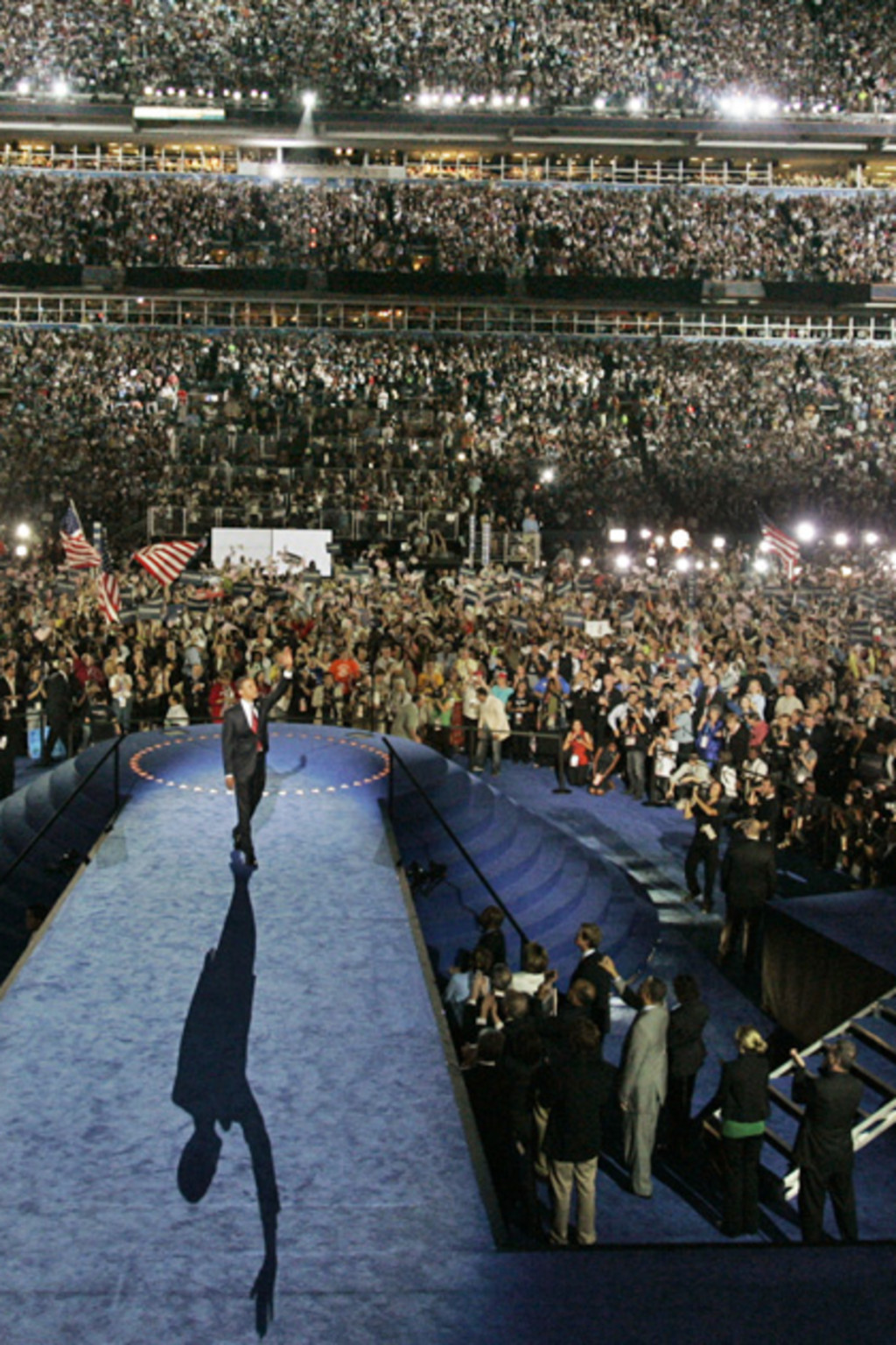 <p>Then Senator Barack Obama waves to the crowd at the 2008 Democratic National Convention.</p>
