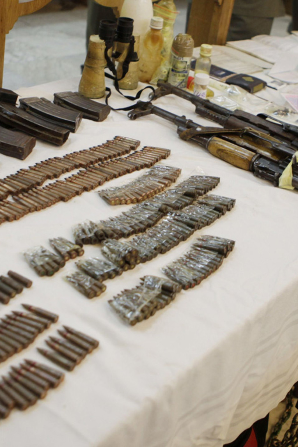 <p>Evidence is displayed during a hearing in Tunis for suspected members of al-Qaeda in the Islamic Maghreb.</p>
