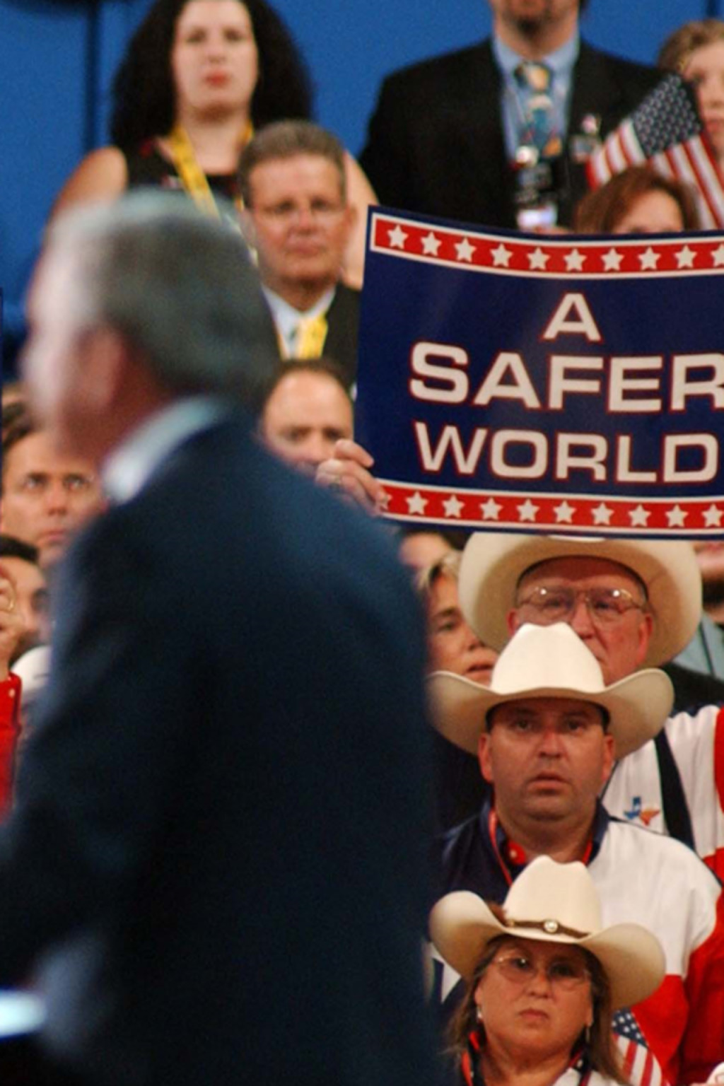 <p>President George W. Bush addresses delegates at the Republican National Convention in New York City, September 2004.</p>