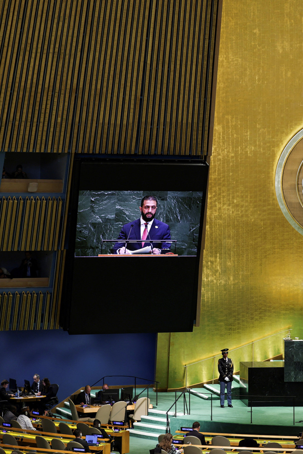 <p>Syrian President Ahmed al-Sharaa addresses the eightieth UN General Assembly, September 24, 2025.</p>
