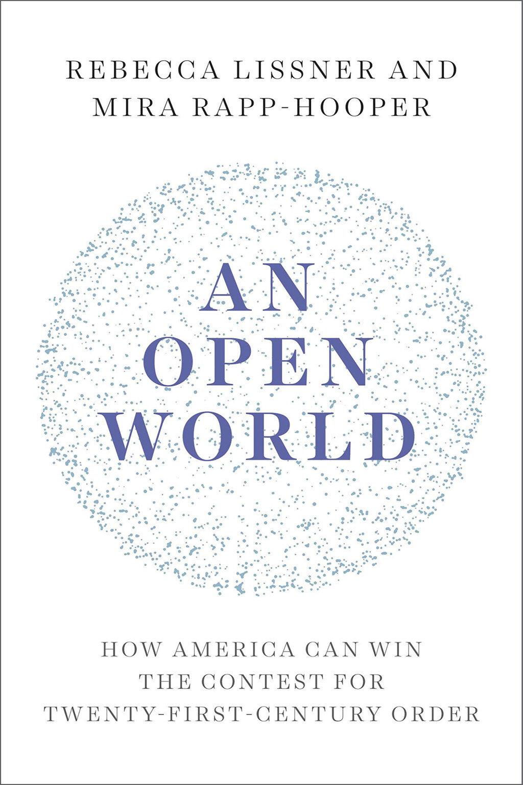 white book cover with blue text and a circle filled with dots