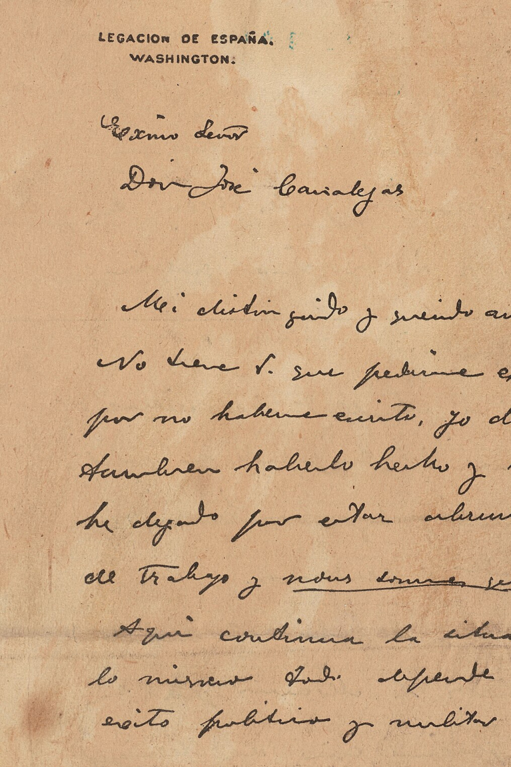 <p><span class="NormalTextRun SCXW231188048 BCX0">First page of Enri</span><span class="NormalTextRun SCXW231188048 BCX0">q</span><span class="NormalTextRun SCXW231188048 BCX0">ue Dupuy de </span><span class="NormalTextRun SpellingErrorV2Themed SCXW231188048 BCX0">Lôme’s</span><span class="NormalTextRun SCXW231188048 BCX0"> letter to Don José </span><span class="NormalTextRun SpellingErrorV2Themed SCXW231188048 BCX0">Canelejas</span><span class="NormalTextRun SCXW231188048 BCX0">, the Foreign Minister of Spain, February 1898.</span></p>
