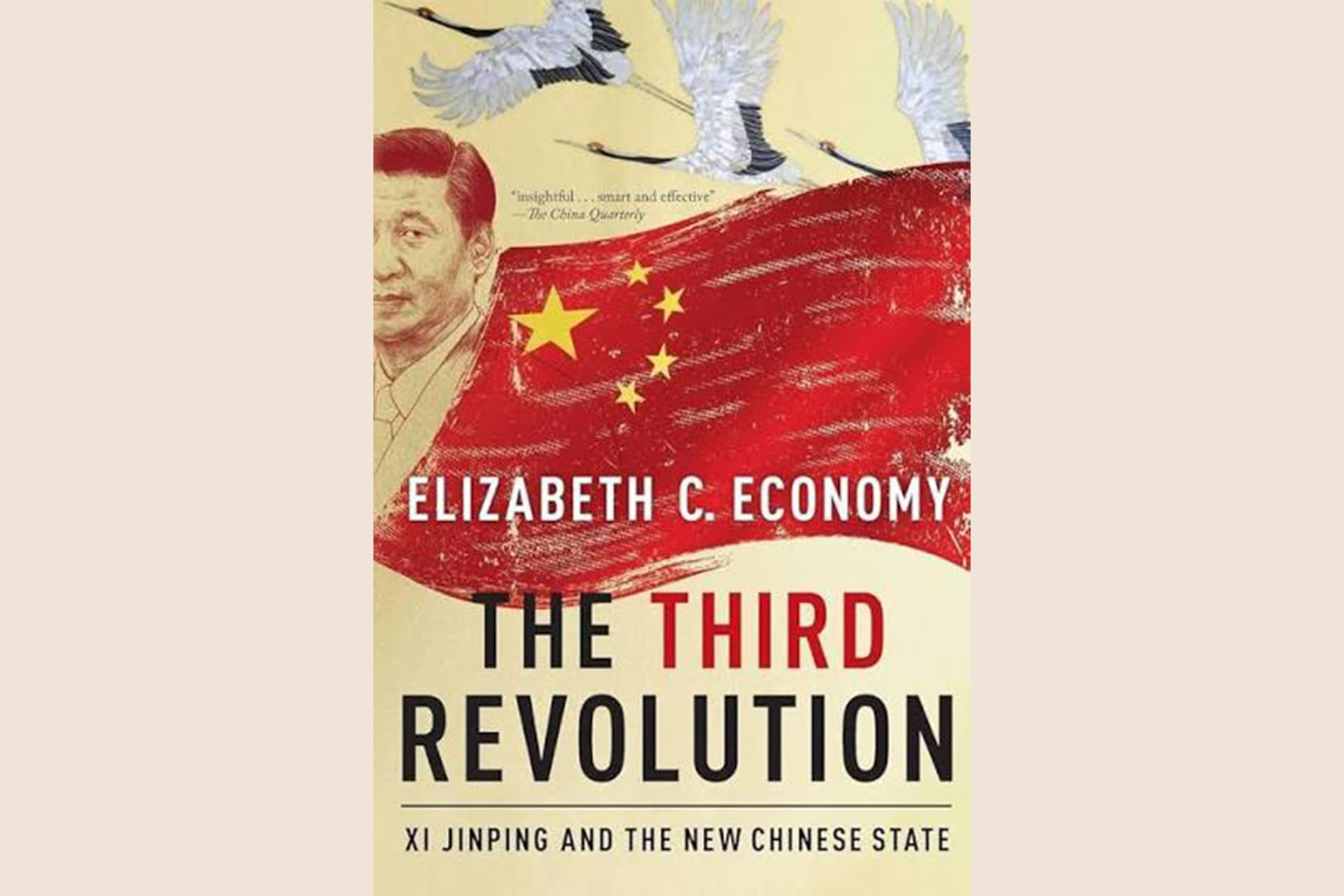 A book cover showing an illustration of the Chinese Flag, Xi Jinping, and cranes flying above. The text reads, "The Third Revolution: Xi Jinping and the New Chinese State".