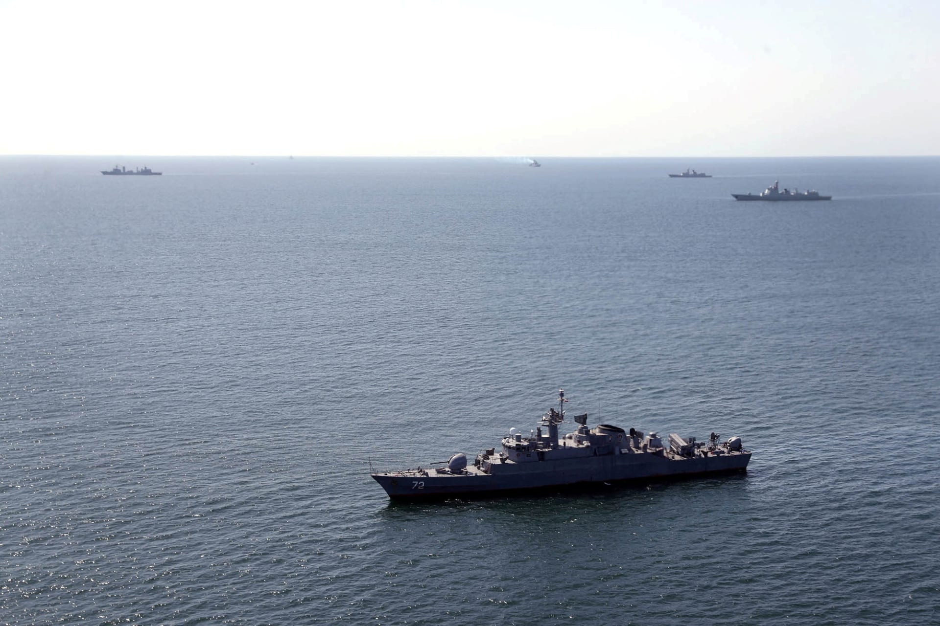 <p>Warships attend the Maritime Security Belt 2024 international naval exercise of Russia, China and Iran in the Gulf of Oman in this handout image obtained on March 12, 2024.</p>
