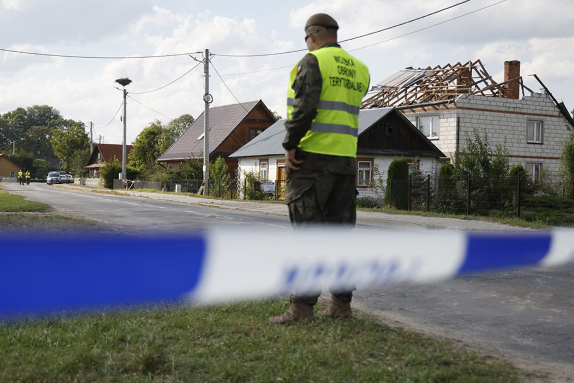<p>Police and army inspect damage to a house destroyed by debris from a shot down Russian drone in the village of Wyryki-Wola, eastern Poland, September 10, 2025.</p>
