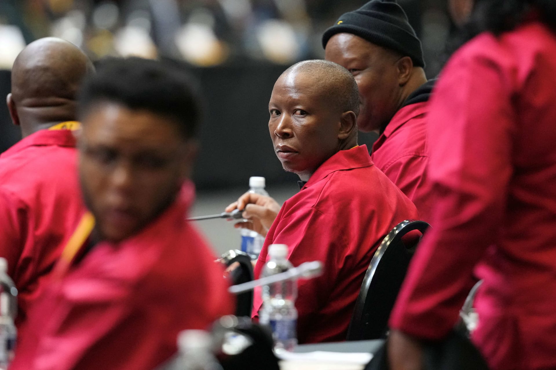 <p>Leader of the Economic Freedom Fighters Julius Malema attends the first sitting of the National Assembly following elections at the Cape Town International Convention Center, in Cape Town, South Africa, on June 14, 2024.</p>
