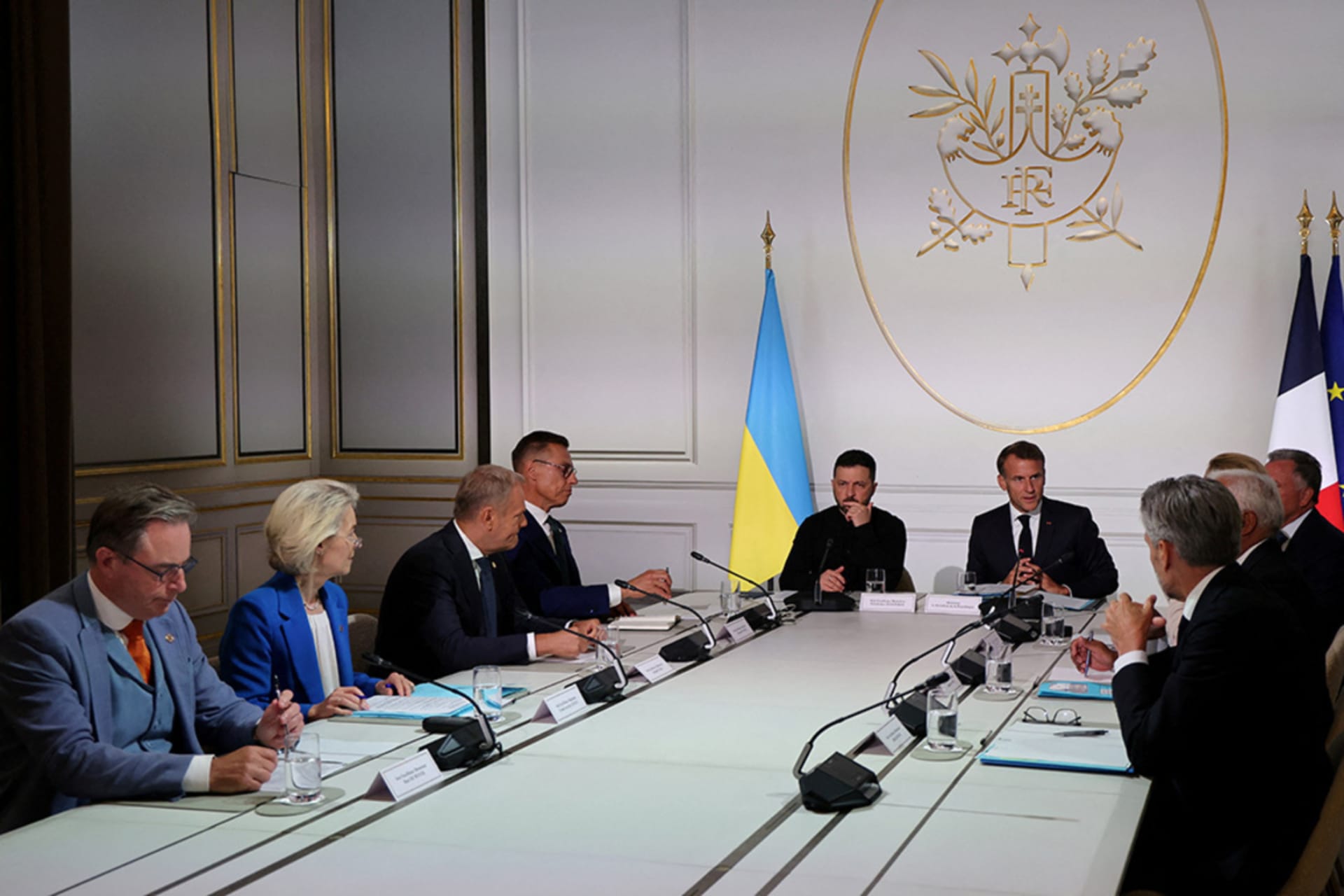 <p>European leaders speak during the Coalition of the Willing Summit at Elysee presidential palace in Paris, France, September 4, 2025.</p>
