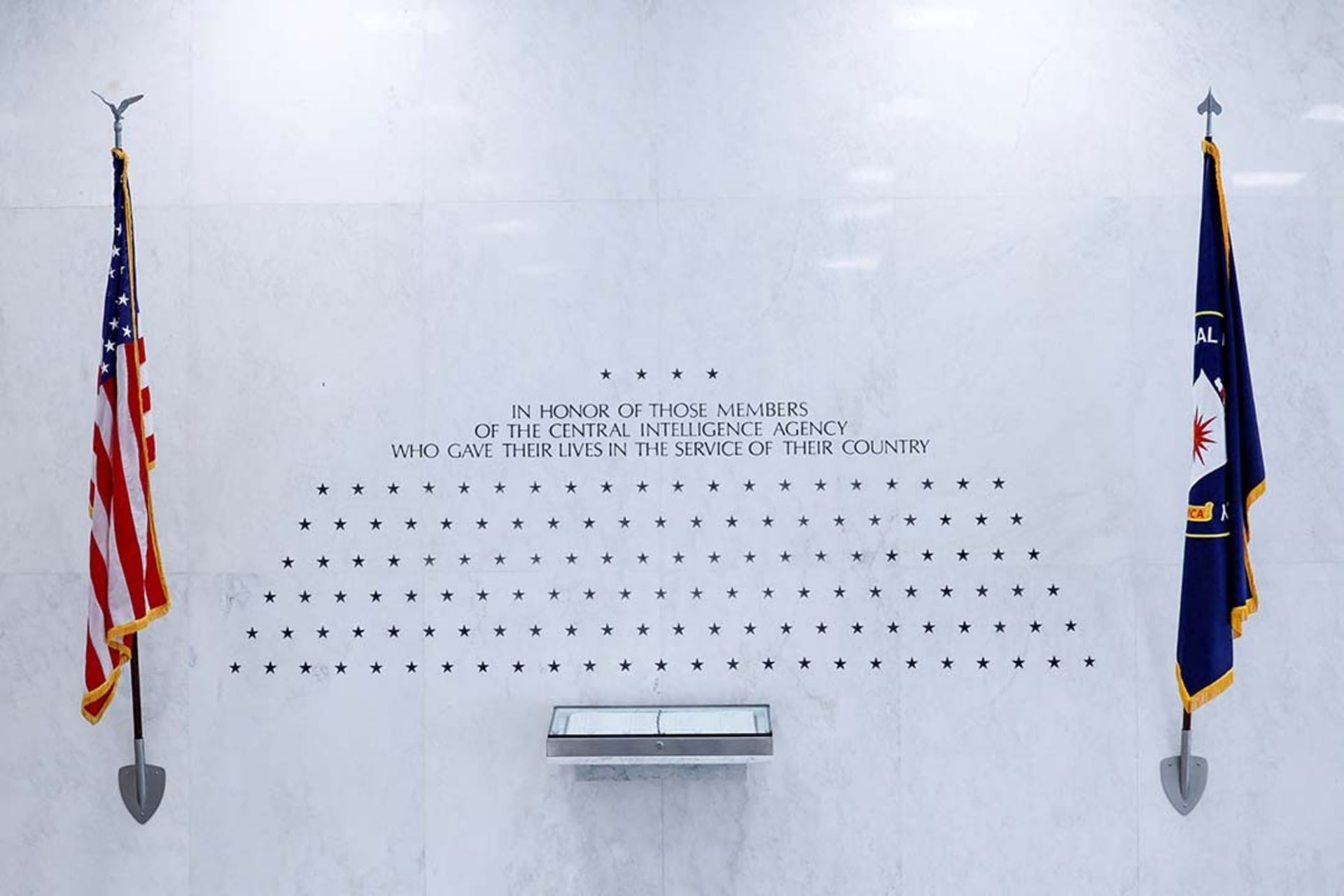 <p>A memorial to members of the Central Intelligence Agency who lost their lives in service is shown at the entrance of the CIA headquarters in McLean, Virginia.</p>

