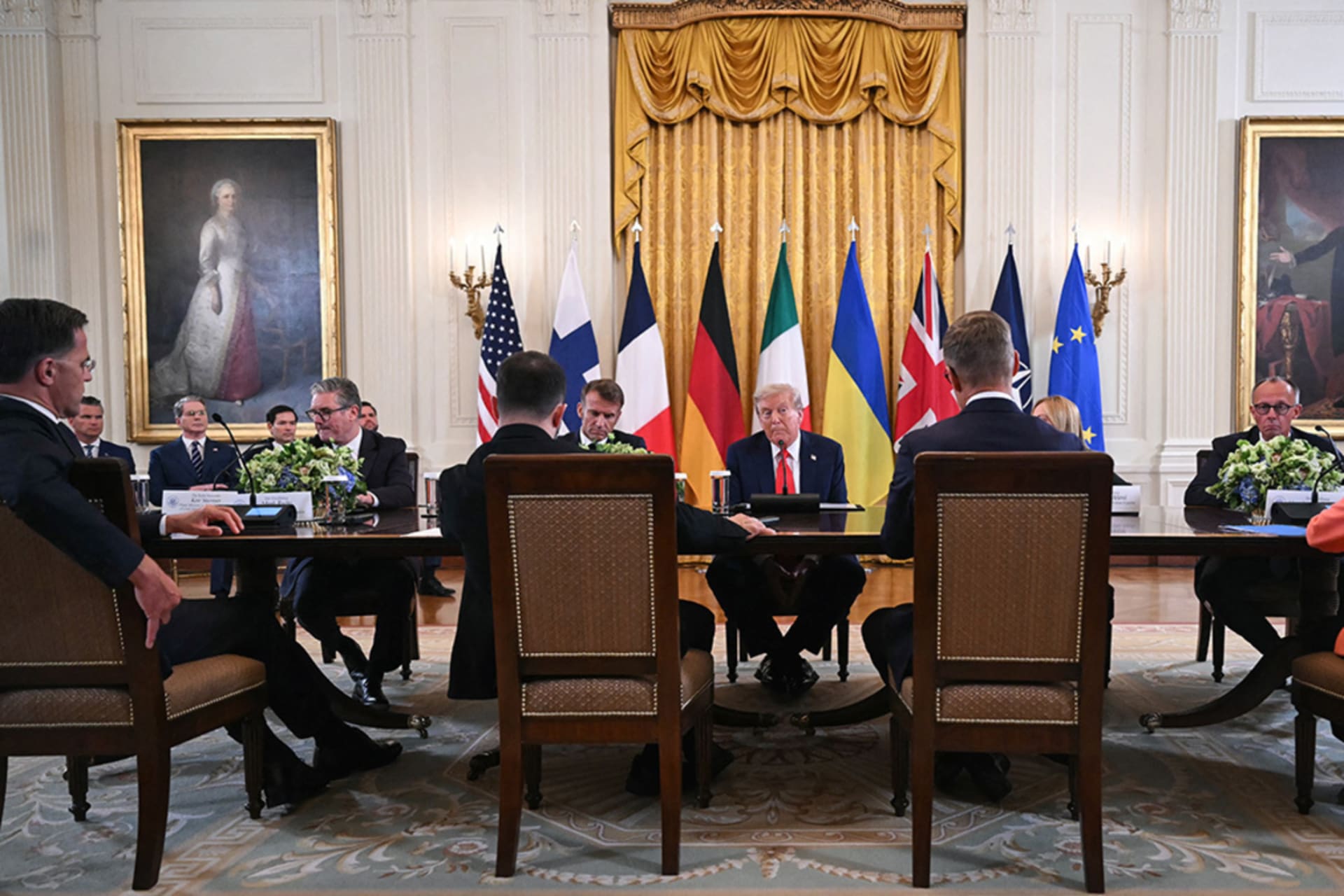 <p>Ukrainian President Volodymyr Zelensky and other European leaders meet with President Donald Trump White House on August 18, 2025.</p>
