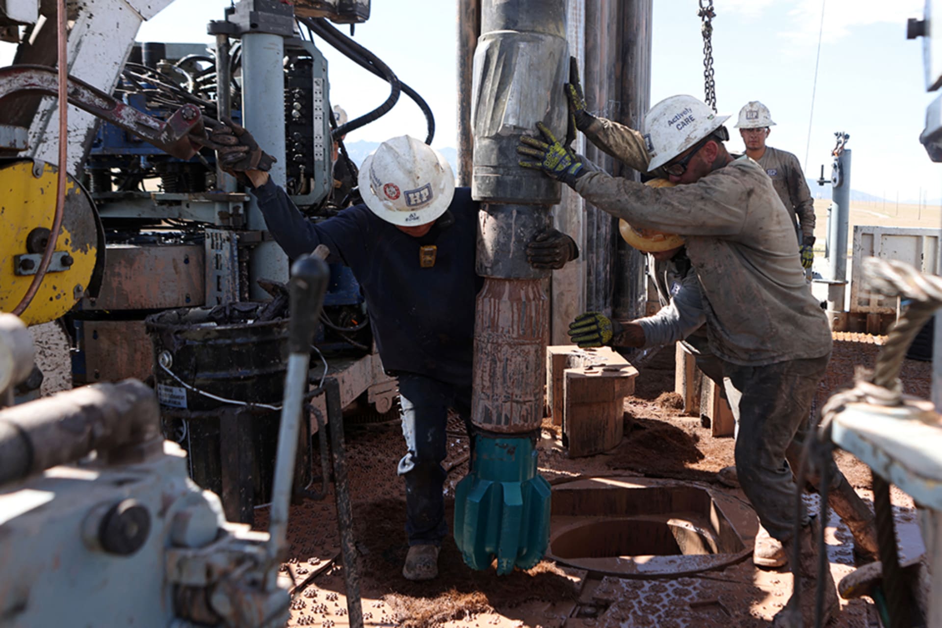 <p>Drillers work on an electric powered drilling platform at the Cape Station geothermal project in Milford.</p>
