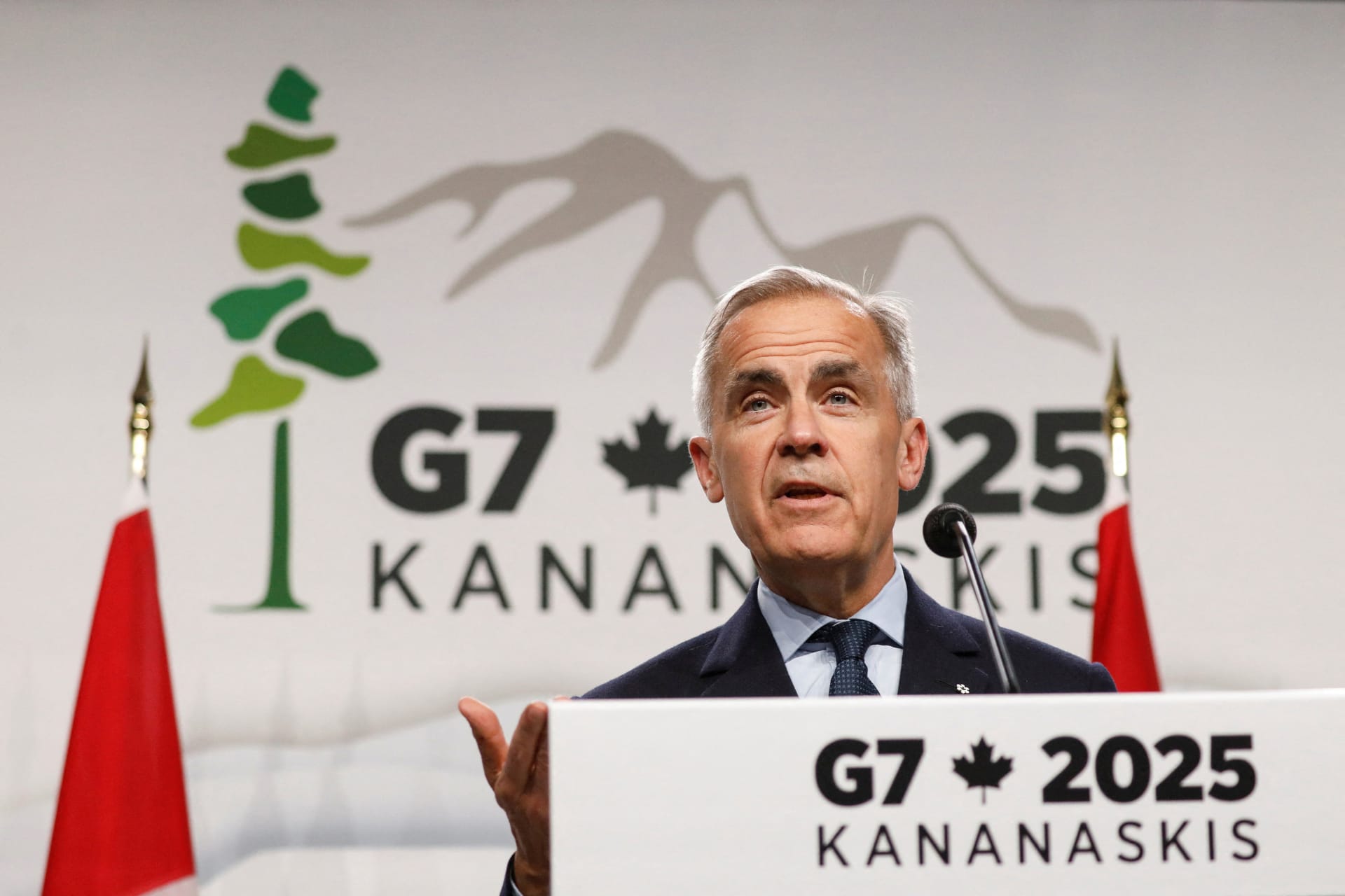 <p>Canadian Prime Minister Mark Carney answers questions from the press during the G7 Leader’s Summit in Kananaskis, Alberta, Canada June 17, 2025. </p>
