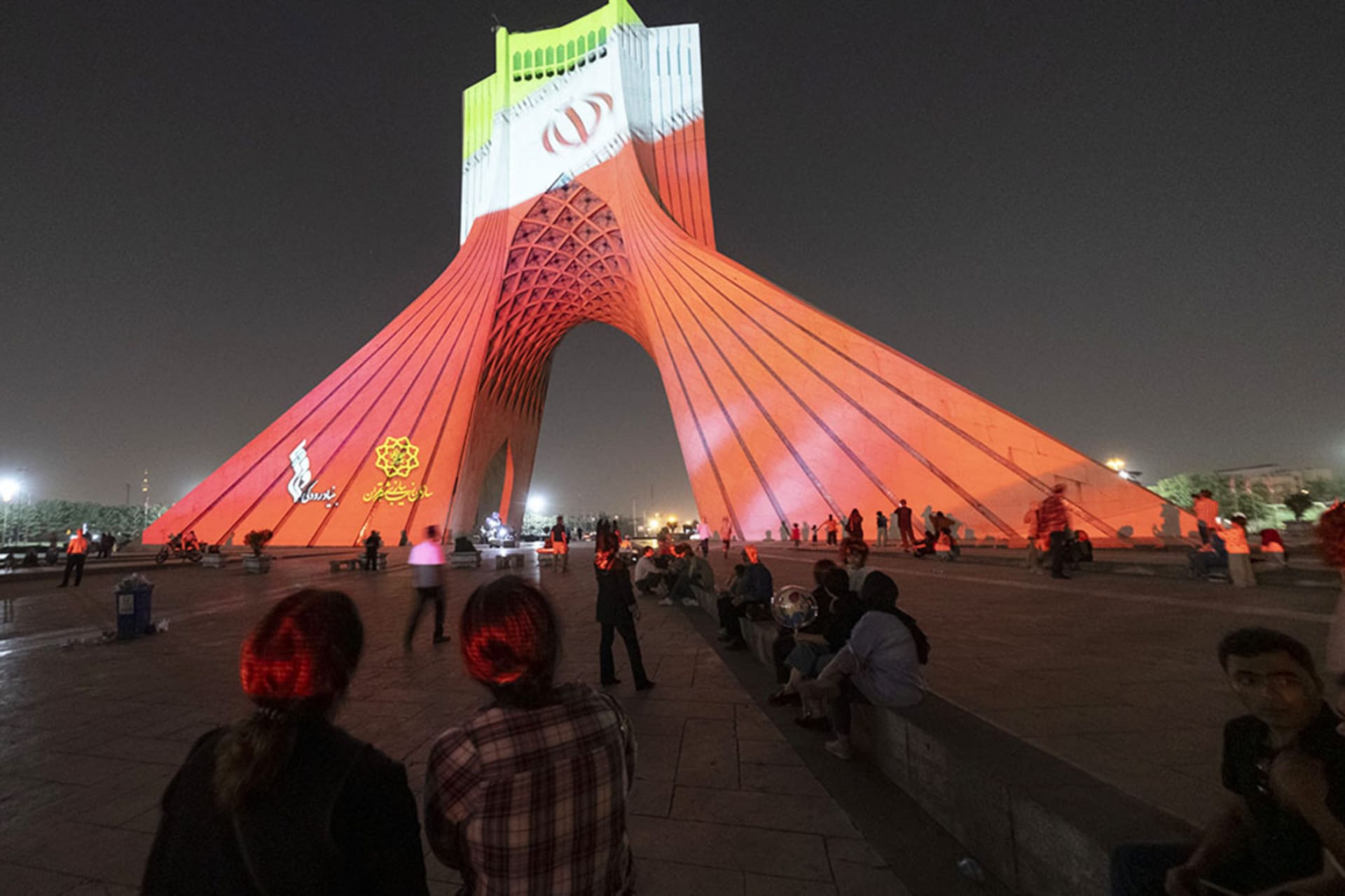 <p>An Iranian flag is projected on the Azadi Monument in western Tehran, Iran, on June 25, 2025.</p>
