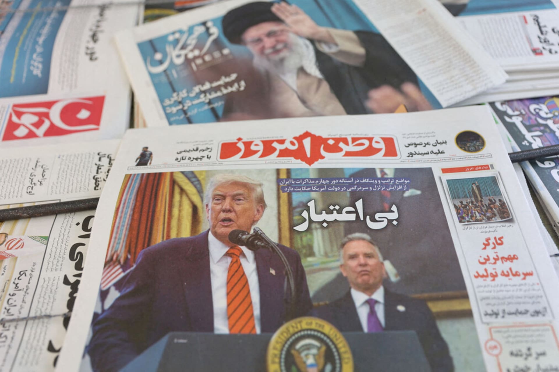 <p>An Iranian newspaper with a cover photo of U.S. President Donald Trump and U.S. Middle East envoy Steve Witkoff, is seen in Tehran, Iran, May 11, 2025.</p>
