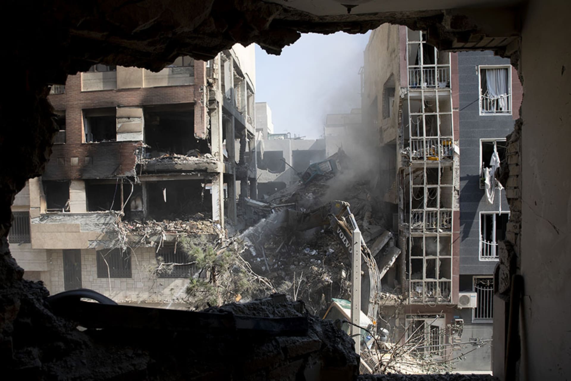 <p>The view from a living room of a residential building that was destroyed in an attack by Israel on June 13, 2025, in Tehran, Iran.</p>
