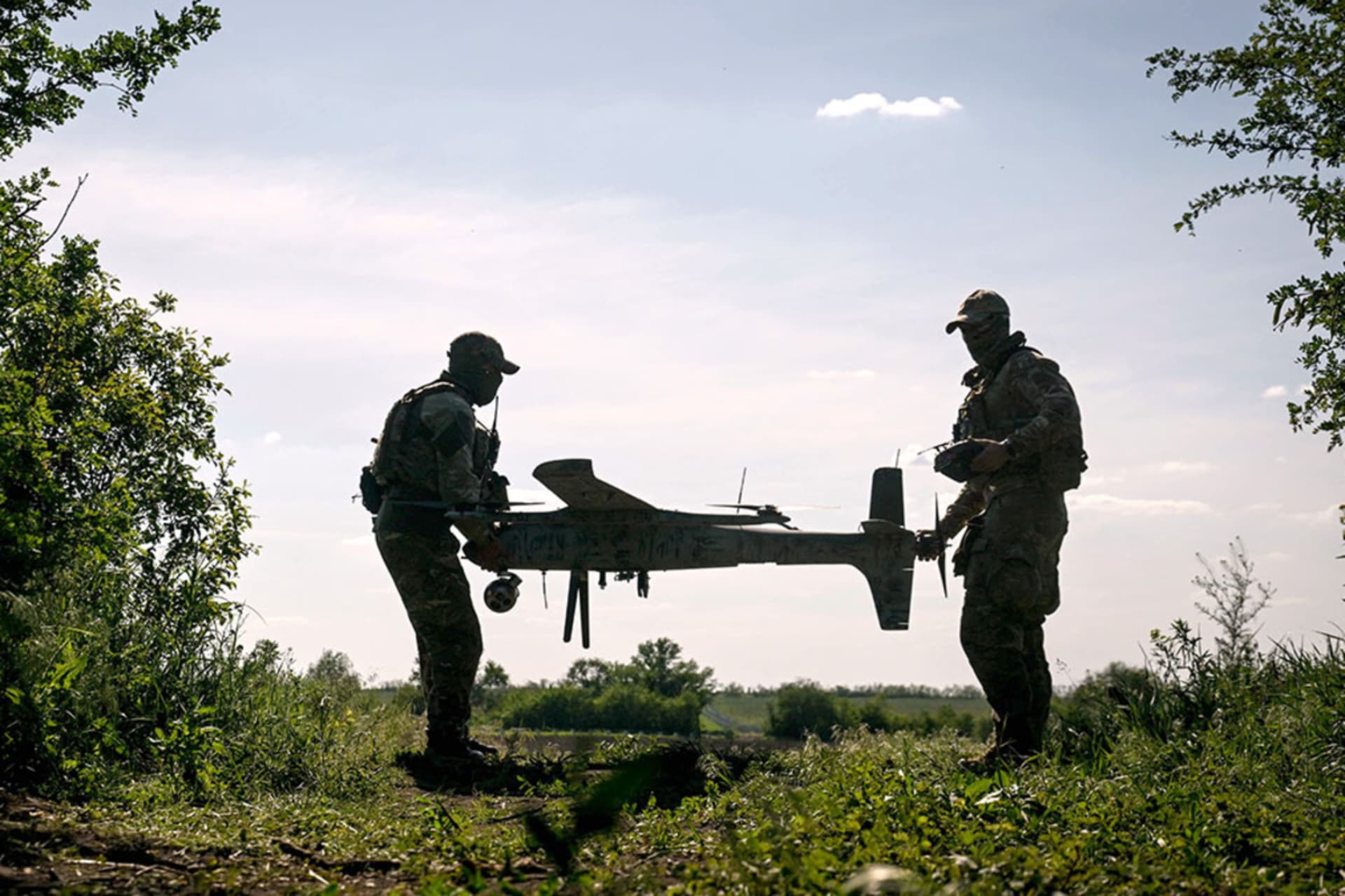 <p>A Ukrainian special forces unit prepares a Ukraine-made drone for an aerial reconnaissance mission in the country’s  Zaporizhzhia region on May 23.</p>
