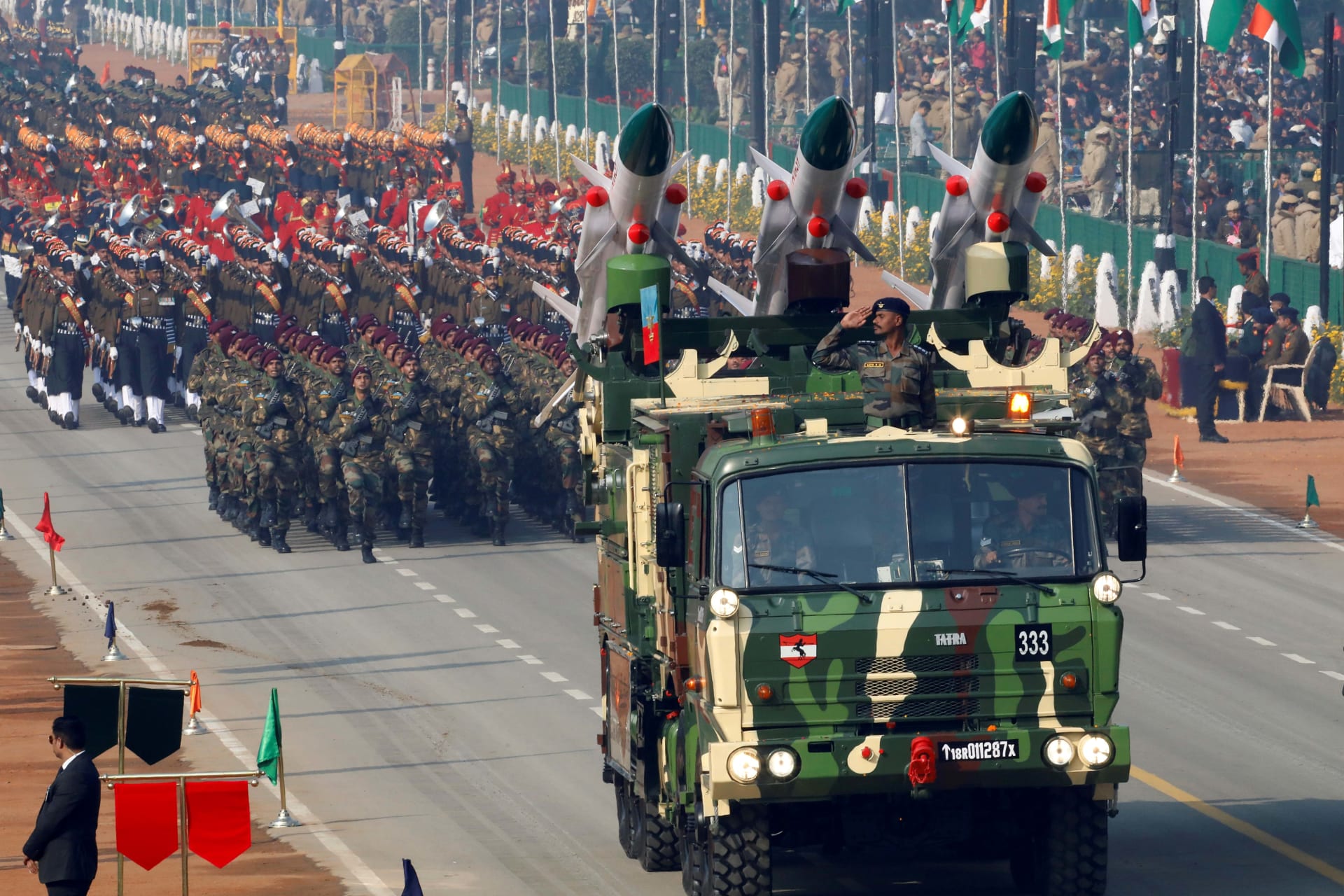 <p>India’s “Akash” missiles, mounted on a truck, are displayed during Republic Day parade in New Delhi, India, January 26, 2020.</p>
