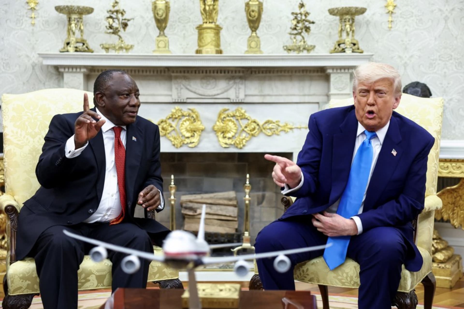 <p>President Donald Trump with South African President Cyril Ramaphosa in the Oval Office on May 21, 2025. </p>
