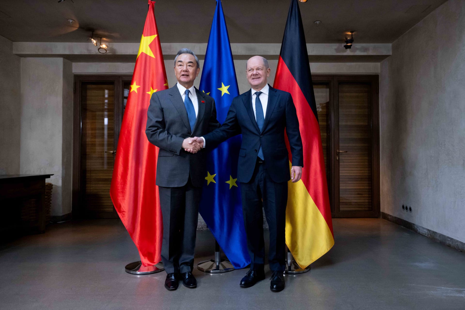 <p>German Chancellor Olaf Scholz and Chinese Foreign Minister Wang Yi attend the Munich Security Conference (MSC) in Munich, Germany, February 15, 2025.</p>
