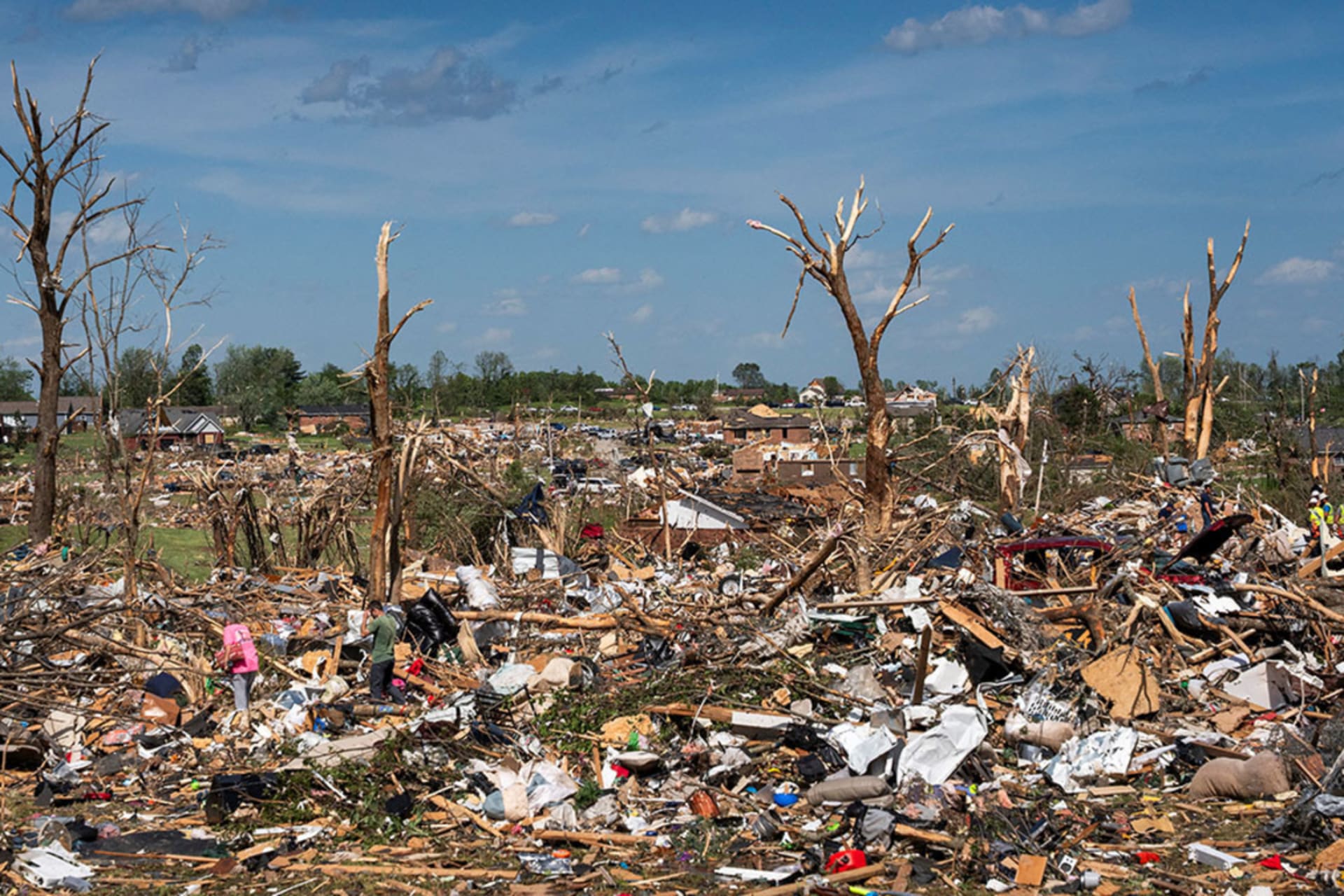 <p>Debris are scattered across the Sunshine Hills neighborhood after a series of tornadoes hit Laurel County, in London, Kentucky.</p>
