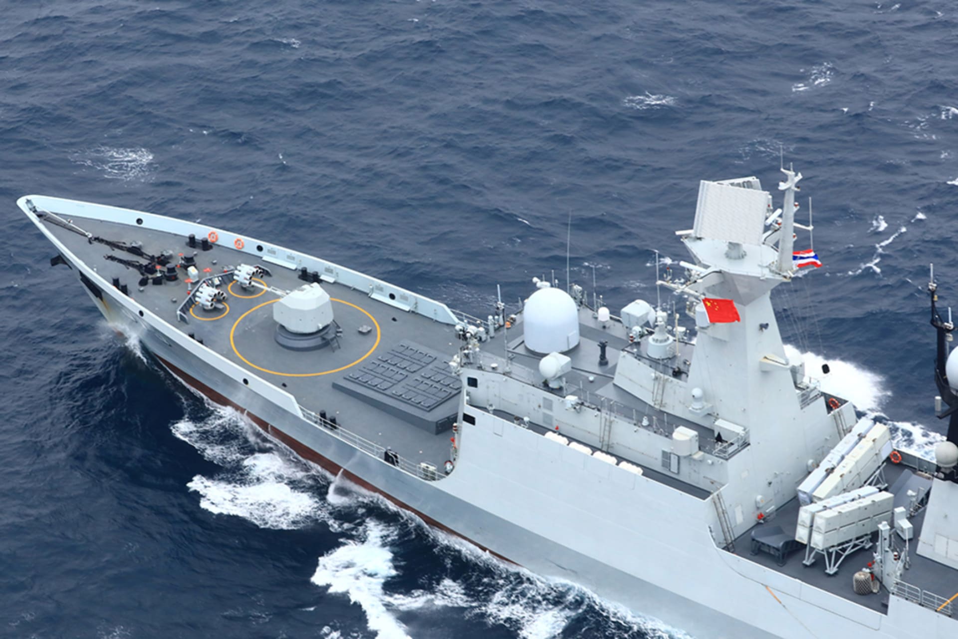 <p>The Chinese People’s Liberation Army Navy’s guided-missile frigate Yueyang takes part in a China-Thailand joint naval exercise off the southern port city of Shanwei, China, May 6, 2019.</p>
