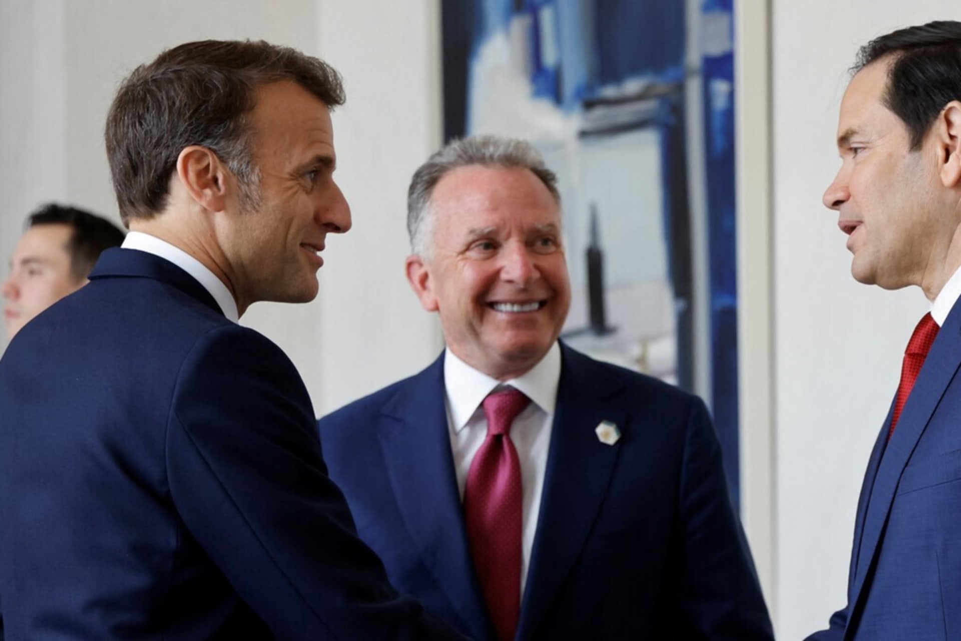 <p>French President Emmanuel Macron shakes hands with U.S. Secretary of State Marco Rubio before a meeting at the Élysée presidential palace.</p>

