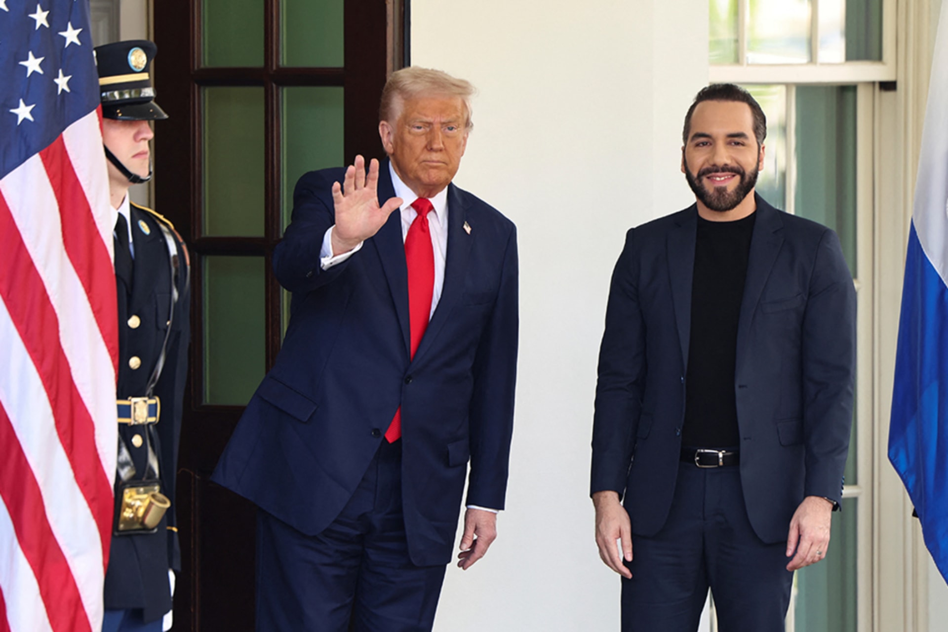 <p>U.S. President Donald Trump welcomes El Salvador’s President Nayib Bukele at the White House in Washington, D.C., U.S., April 14, 2025.</p>
