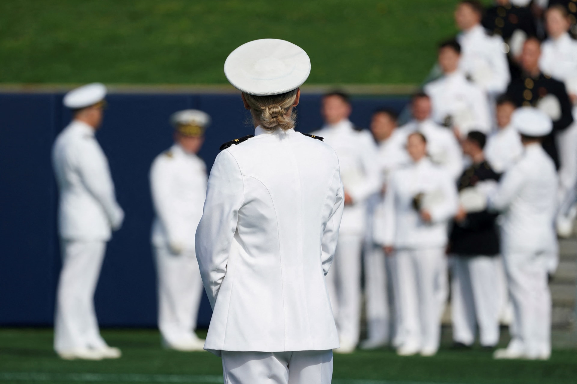 <p>Midshipmen wait to march onto the field during the commissioning and graduation ceremony at the U.S. Naval Academy in Annapolis, Maryland, U.S., May 24, 2024.</p>
