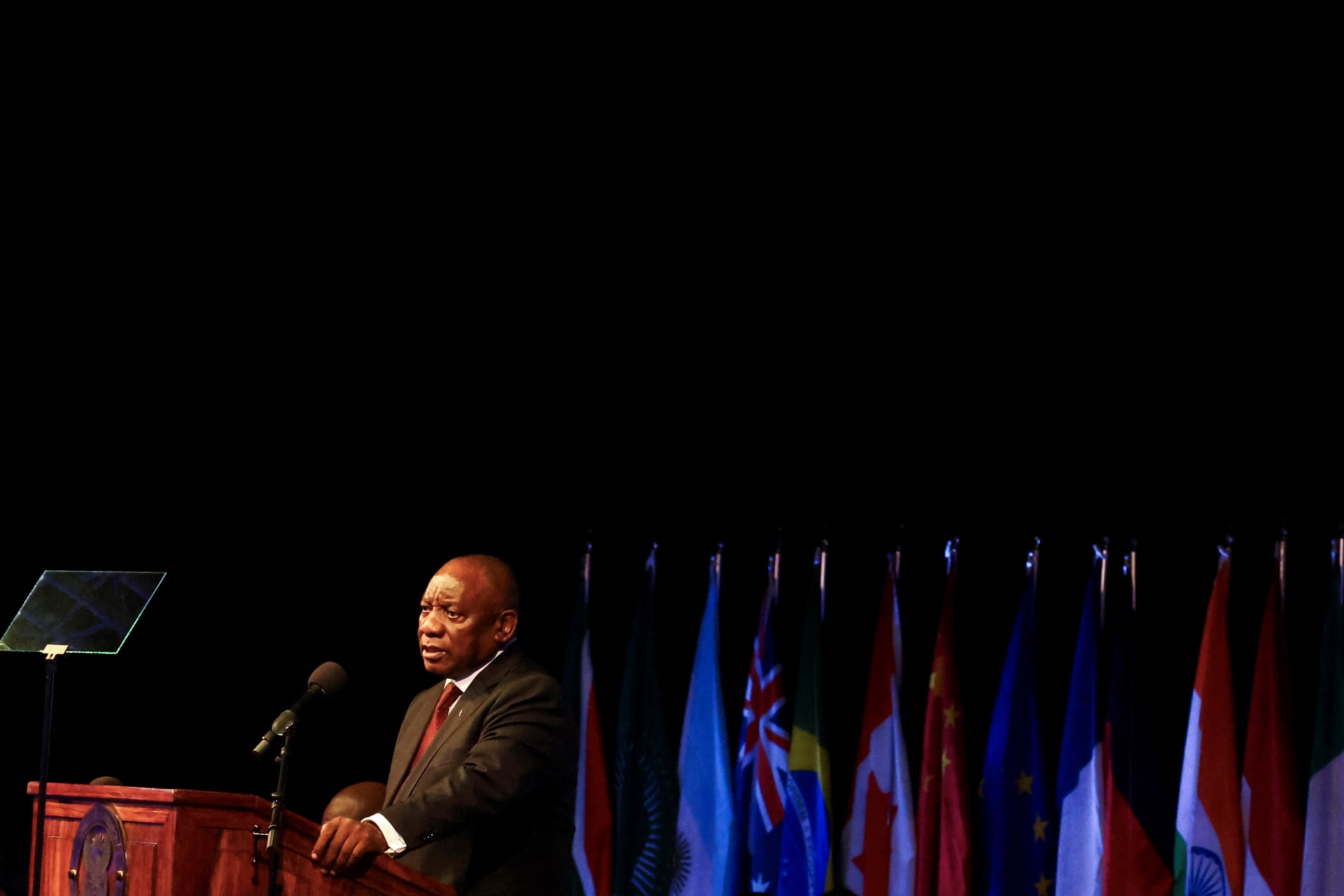 <p>South African President Cyril Ramaphosa officially opens the meeting of the G20 foreign ministers at the NASREC conference center in Johannesburg, South Africa, on February 20, 2025.</p>
