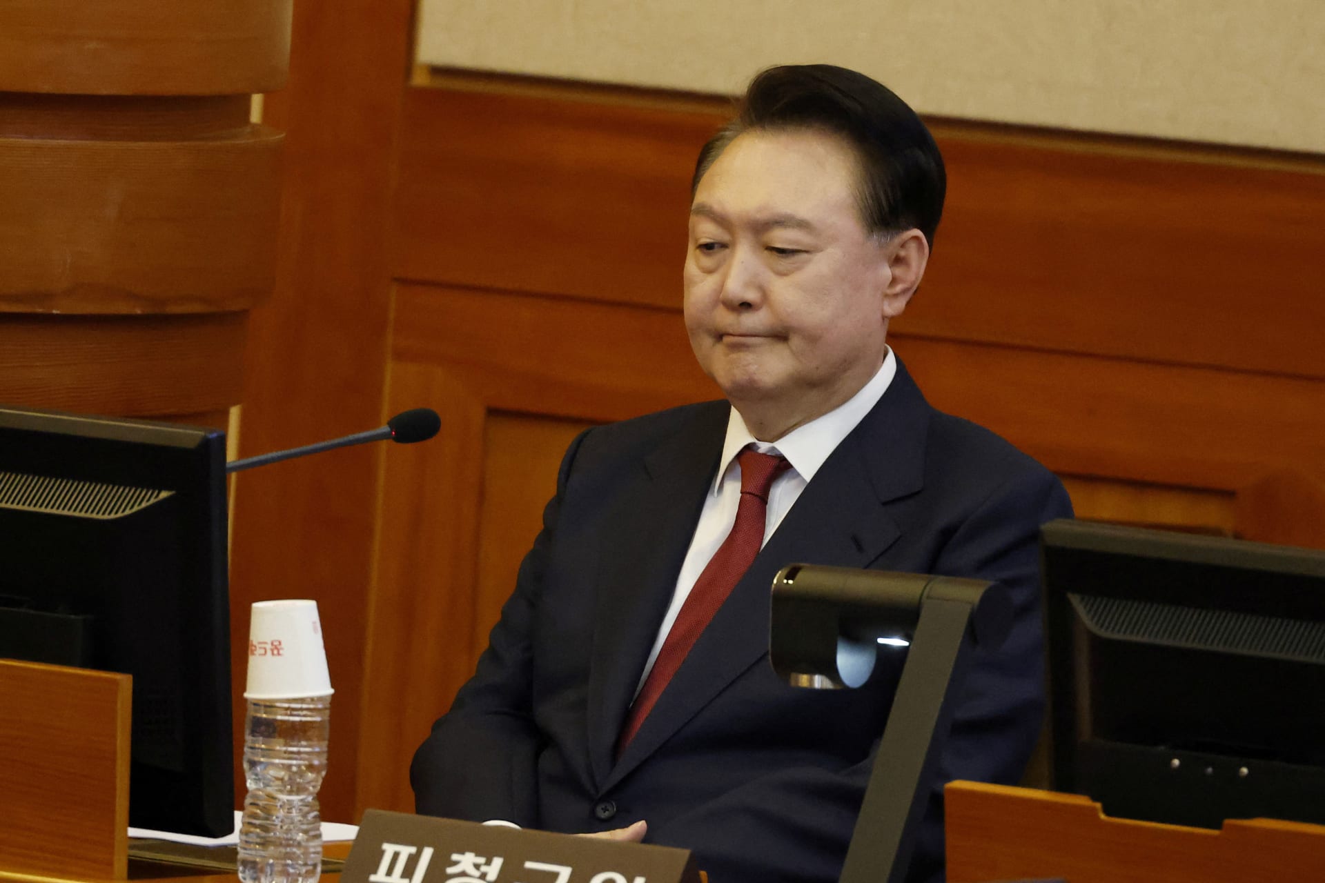 <p>South Korea’s impeached President Yoon Suk Yeol attends the fourth hearing of his impeachment trial over his short-lived imposition of martial law at the Constitutional Court in Seoul, South Korea, on January 23, 2025.</p>

