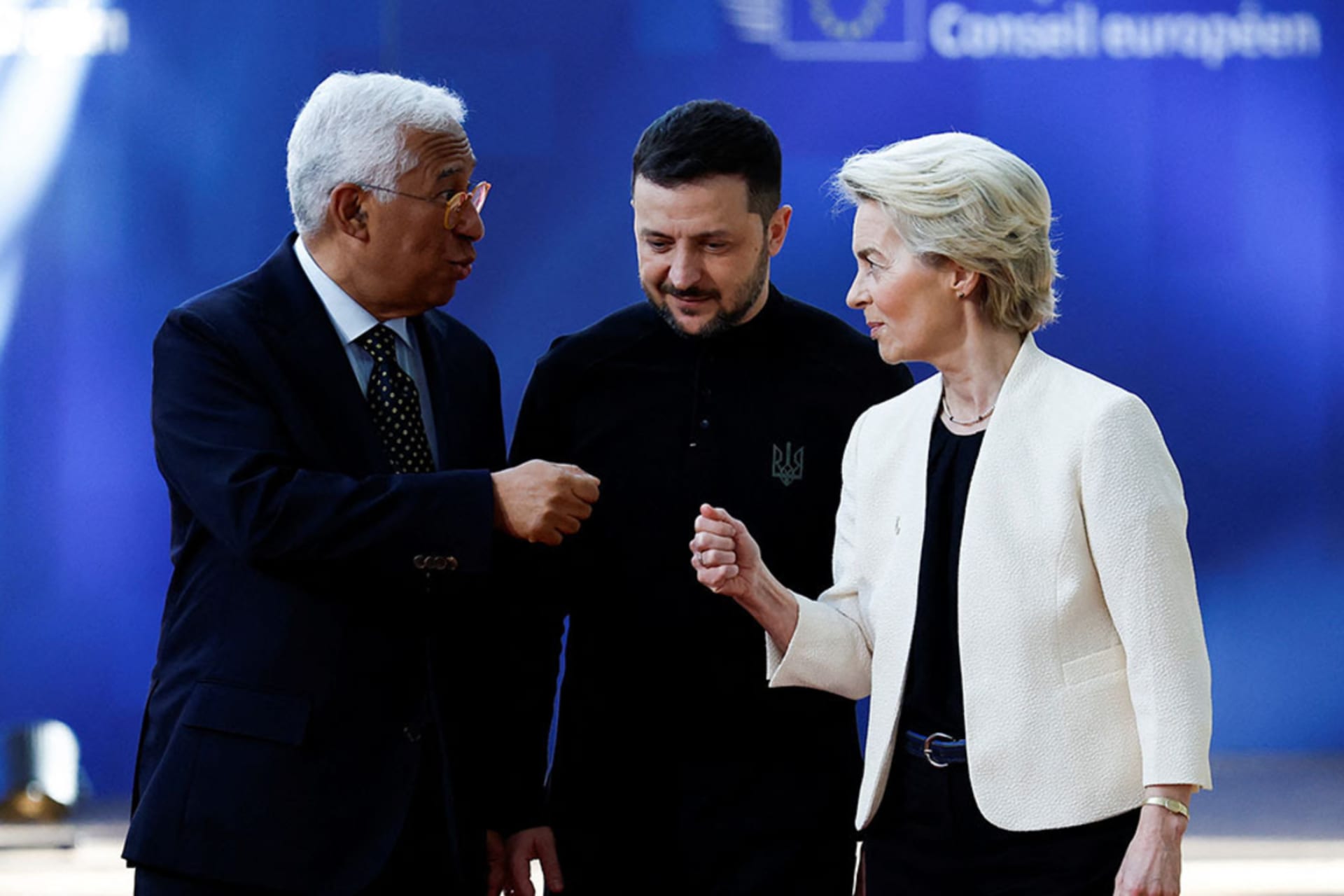<p>European Council President Antonio Costa, Ukrainian President Volodymyr Zelenskyy, and European Commission President Ursula von der Leyen attend an EU leaders special summit to discuss Ukraine and European defense, in Brussels, Belgium, March 6, 2025.</p>
