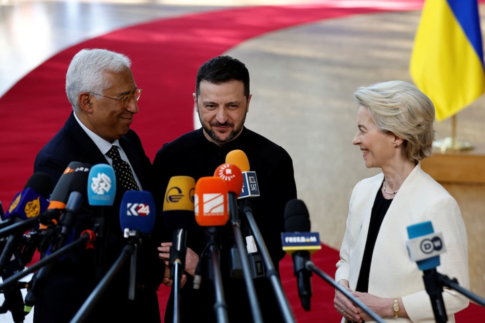<p>EU leaders speak to the media on day of a special summit to discuss Ukraine and European defense, in Brussels, Belgium March 6, 2025.</p>
