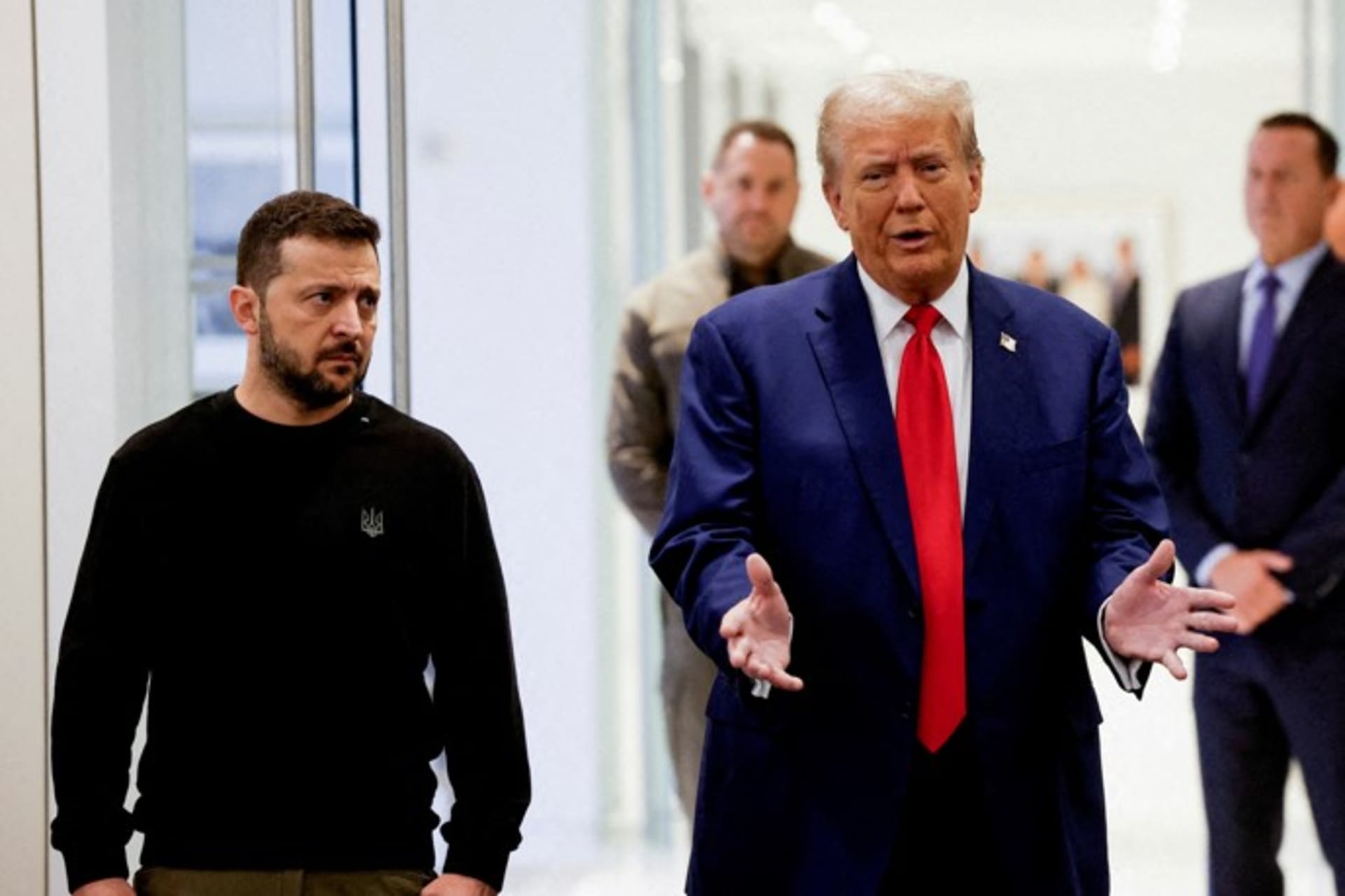 <p>Then-Republican presidential nominee Donald Trump and Ukraine’s President Volodymyr Zelenskiy meet at Trump Tower in New York City on September 27, 2024. </p>
