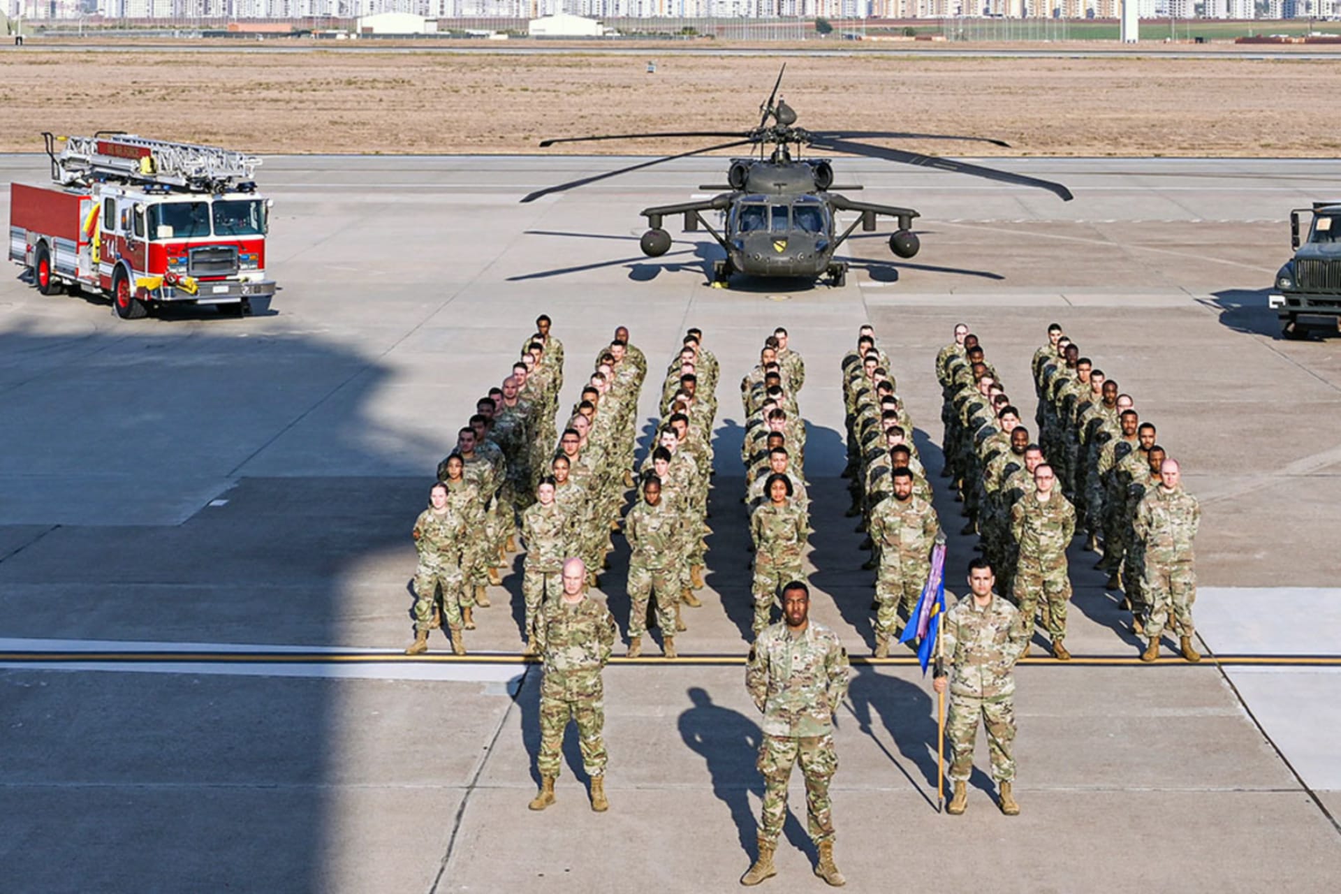 <p>The 39th Communications Squadron stands in a formation at the U.S. Incirlik Air Base, in Turkey.</p>
