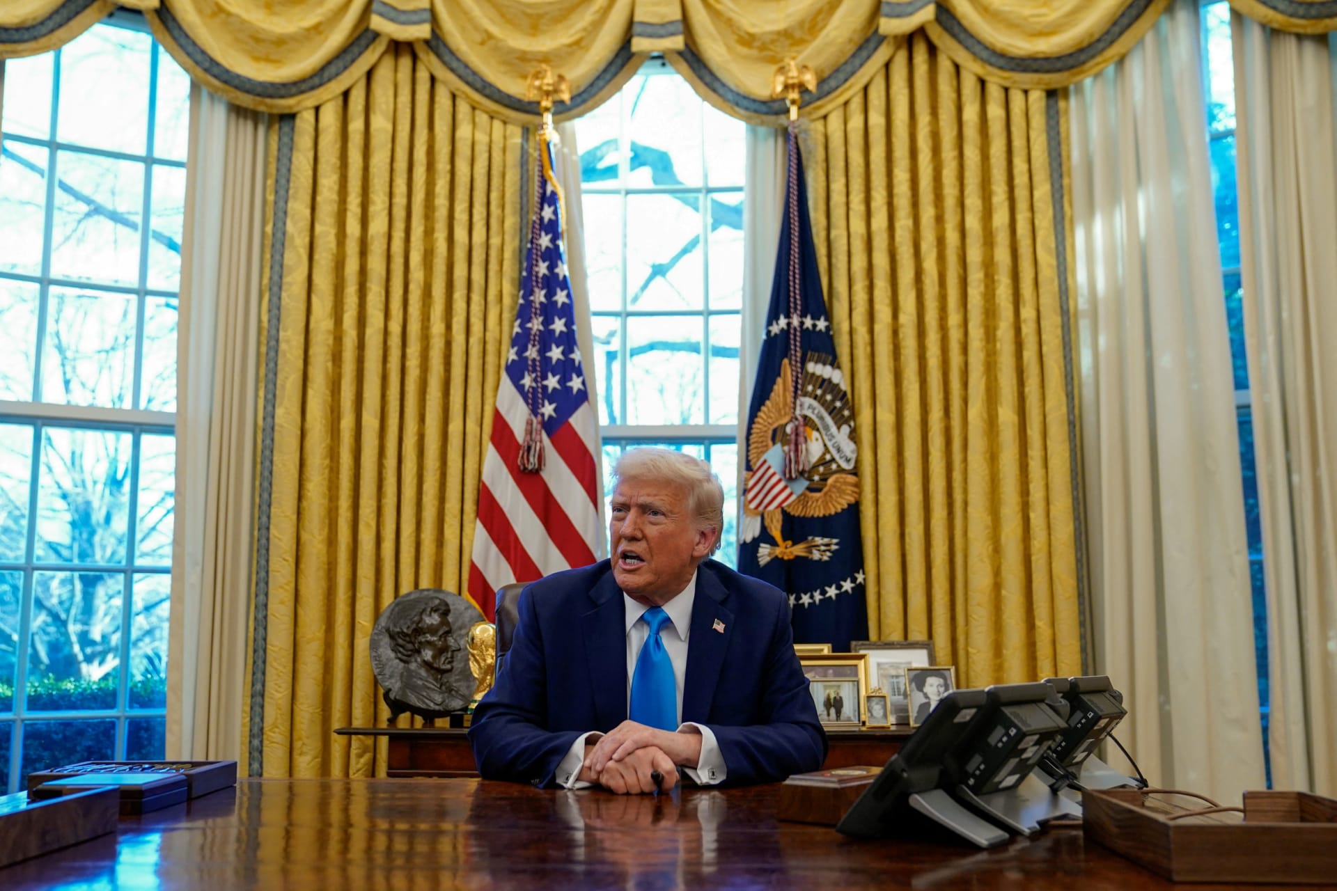 <p>U.S. President Donald Trump speaks in the Oval Office at the White House in Washington, U.S. February 4, 2025.</p>
