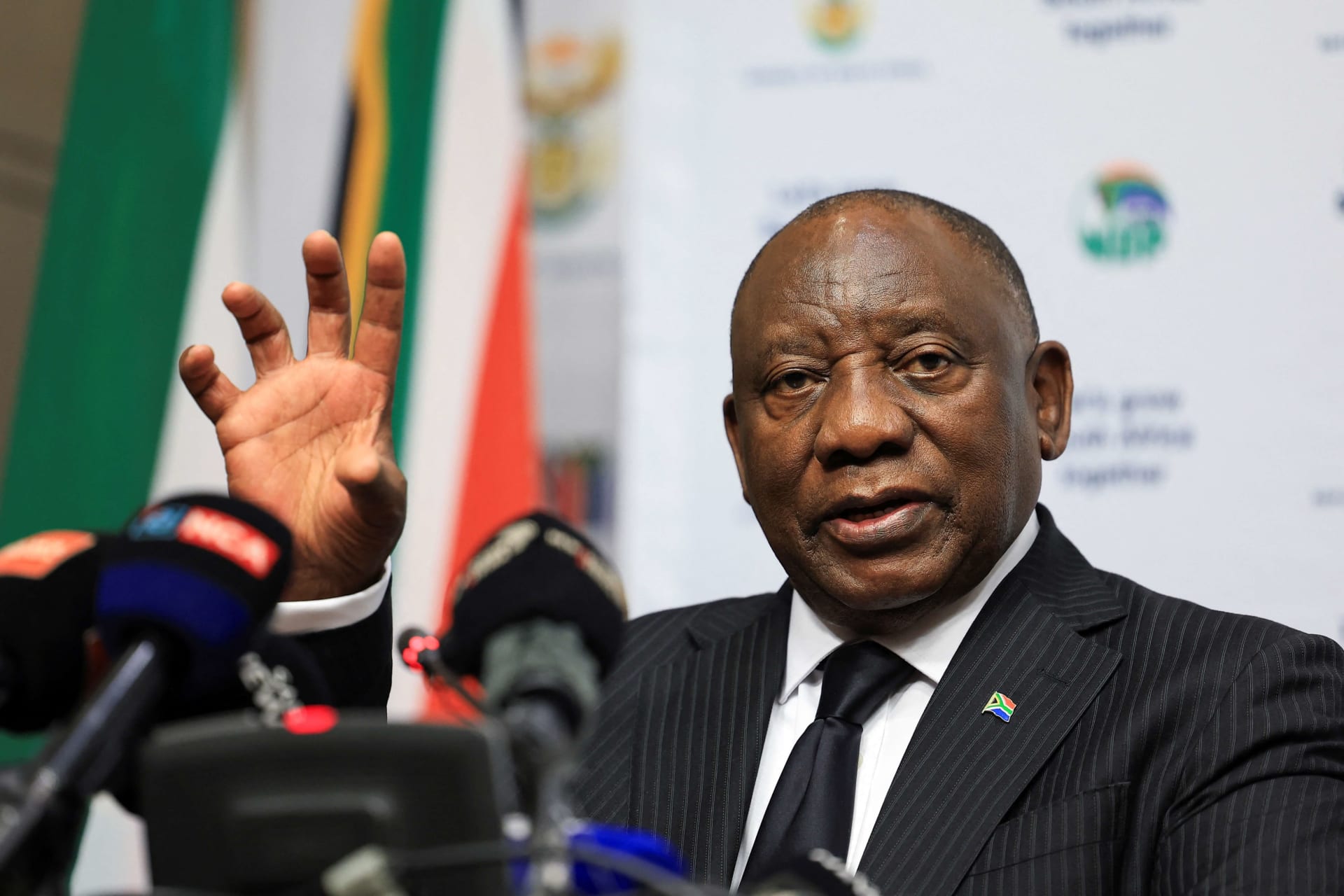 <p>South African President Cyril Ramaphosa briefs the media on South Africa’s G20 presidency for 2025 at the parliament in Cape Town, South Africa on December 3, 2024.</p>
