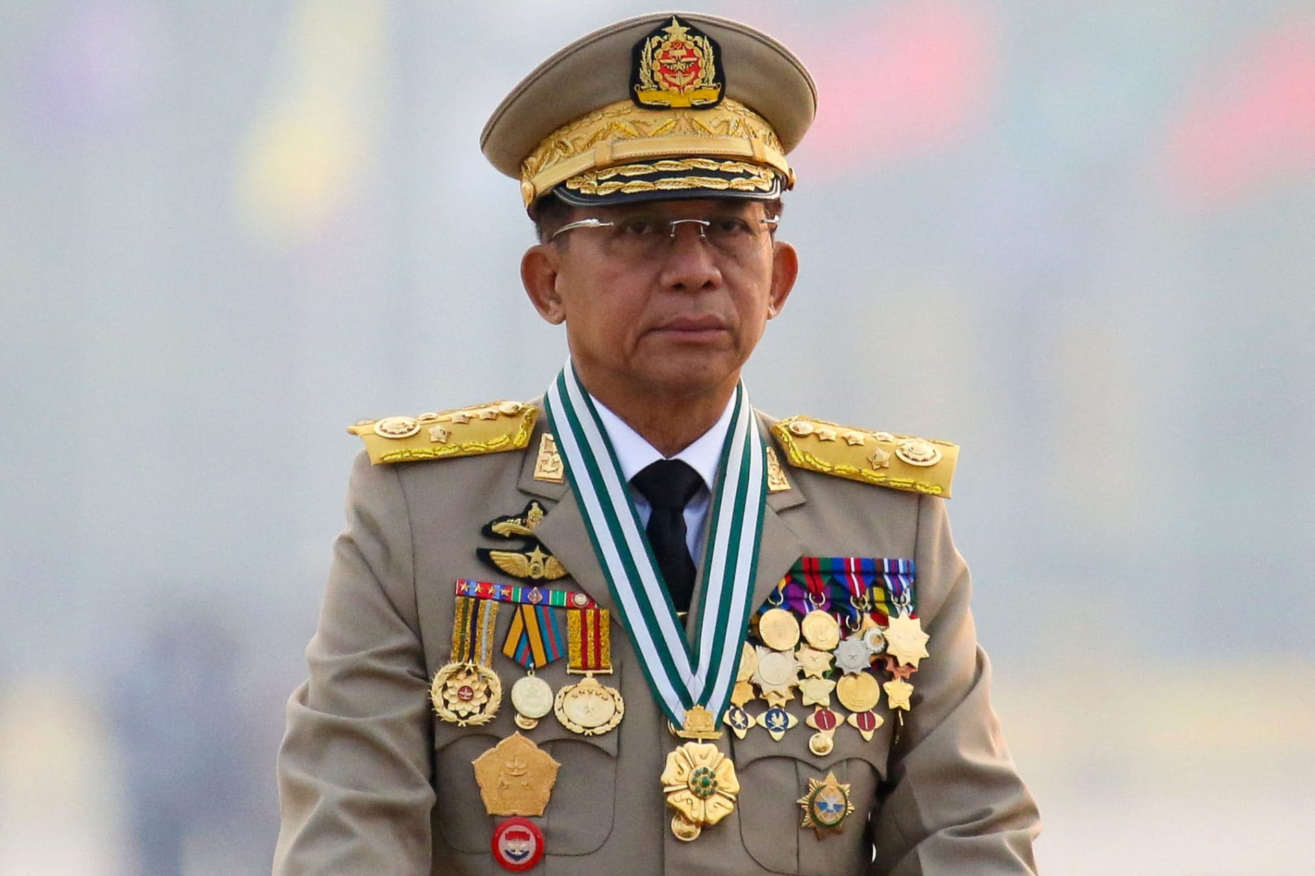 <p>Myanmar’s junta chief Senior General Min Aung Hlaing, who ousted the elected government in a coup on February 1, presides an army parade on Armed Forces Day in Naypyitaw, Myanmar, March 27, 2021</p>
